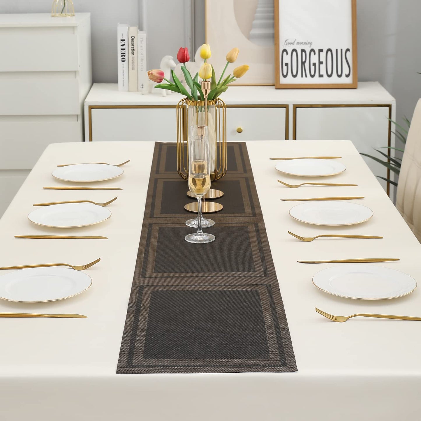 PVC Table Runner for Dinner and Coffee Table, Charcoal Black