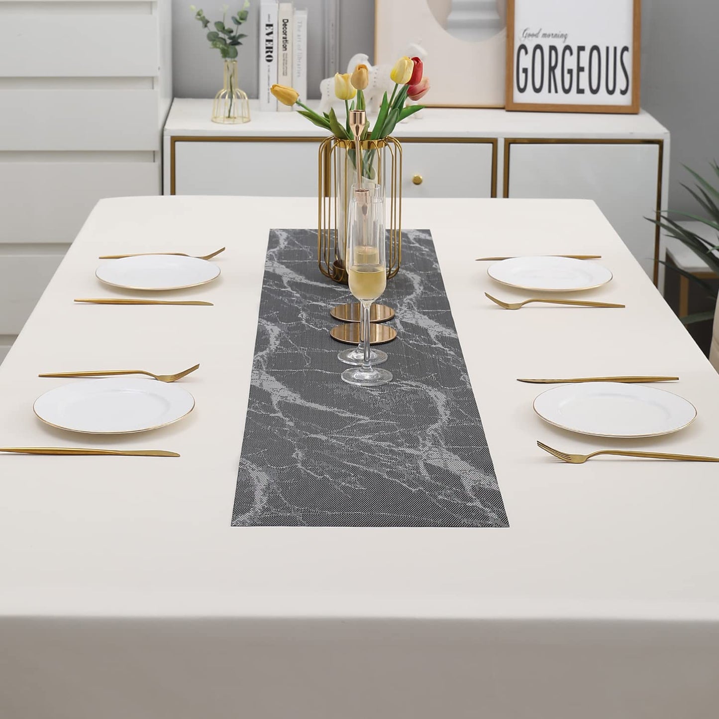 PVC Table Runner, Abstract Black