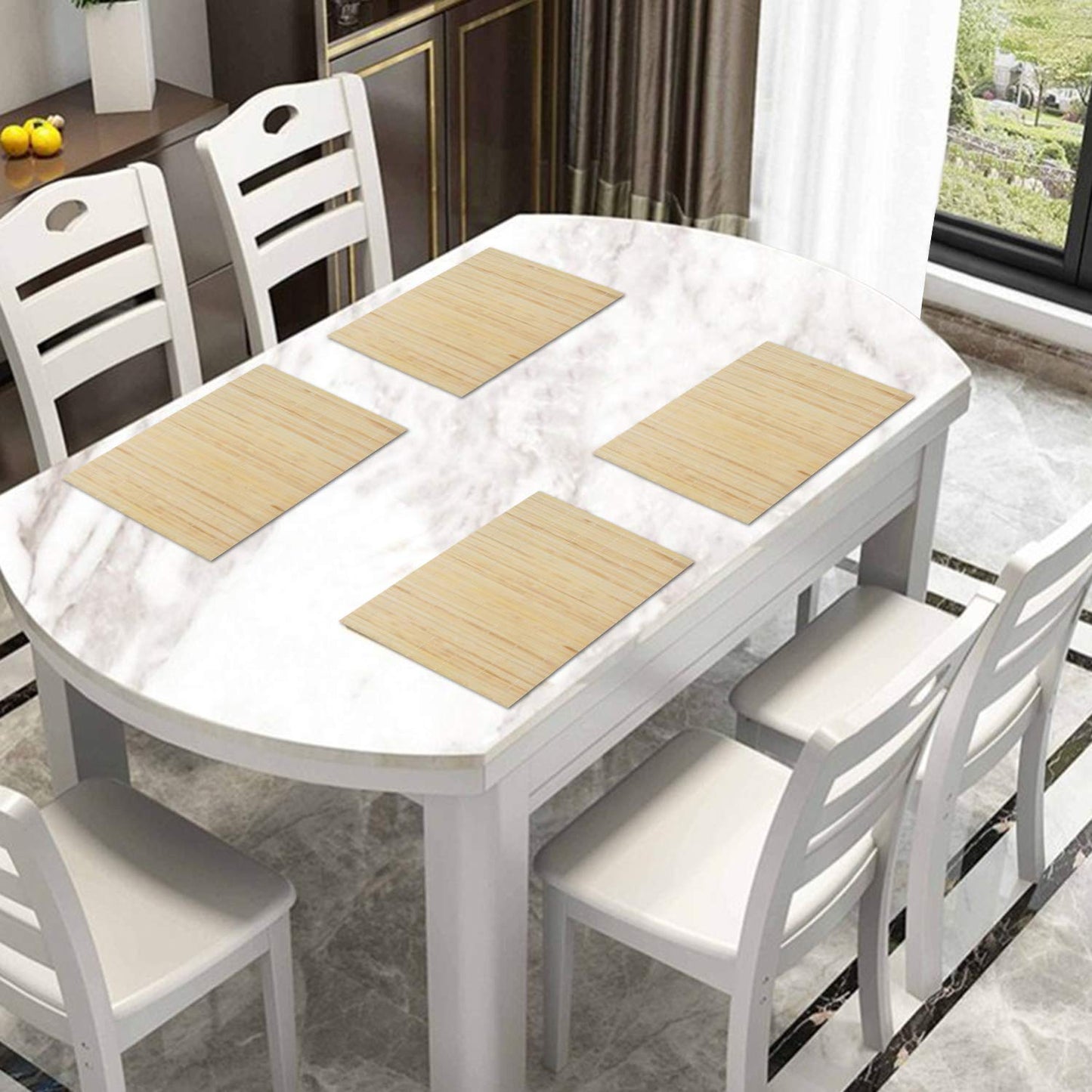 Reversible Bamboo Table Mats for Dining Table, Set of 4 Placemats, 45x30 cm