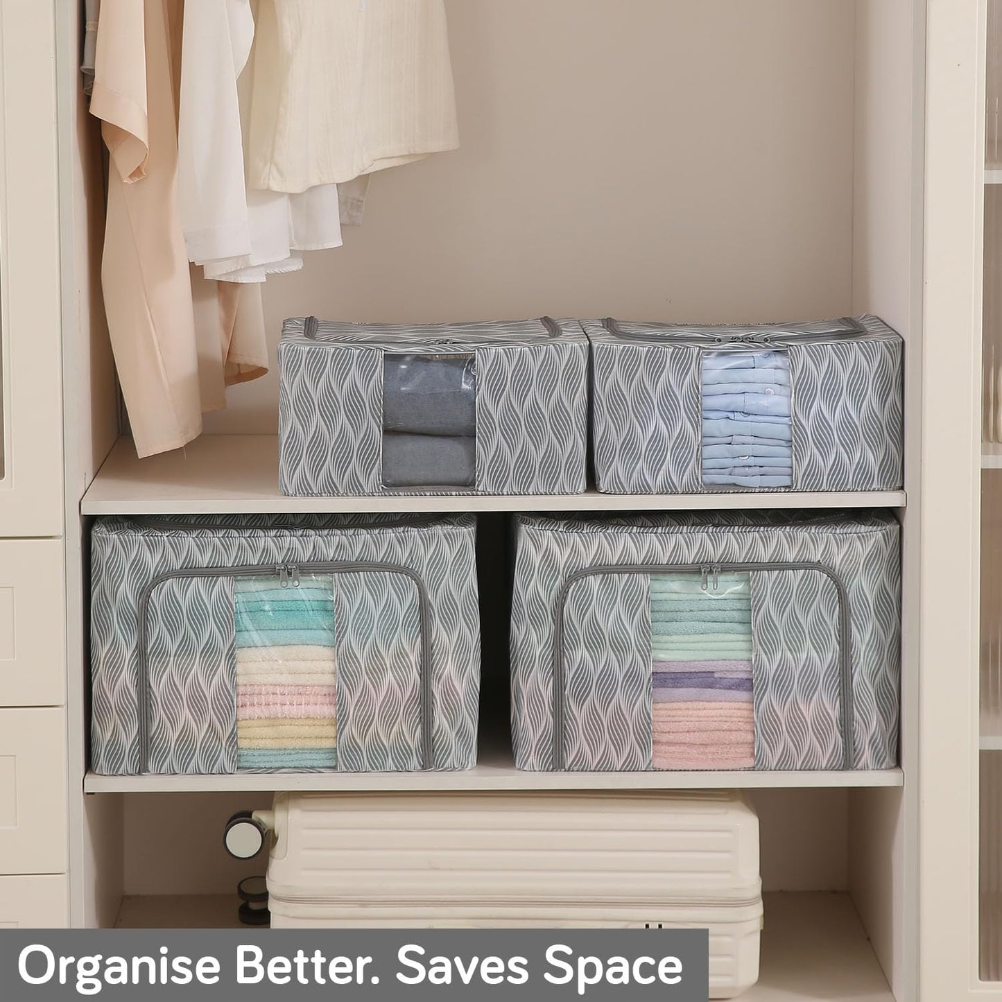 Sturdy, Stackable and Moisture Resistant Non-Woven Cloth Organiser for Storage, Grey