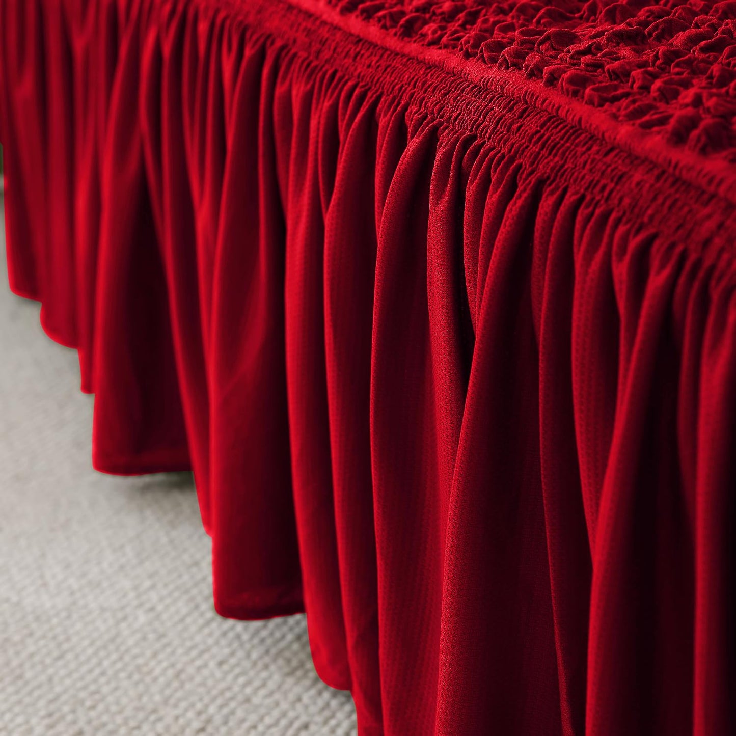 Scarlet Red Elastic Turkish Bubble Frill seater modern sofa cover design