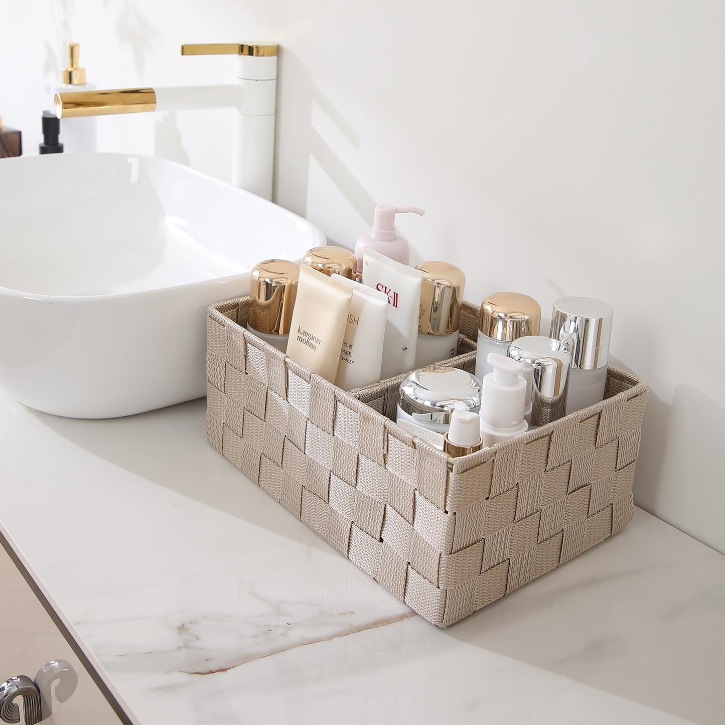 Nylon Storage Basket Desk Organizer, Beige