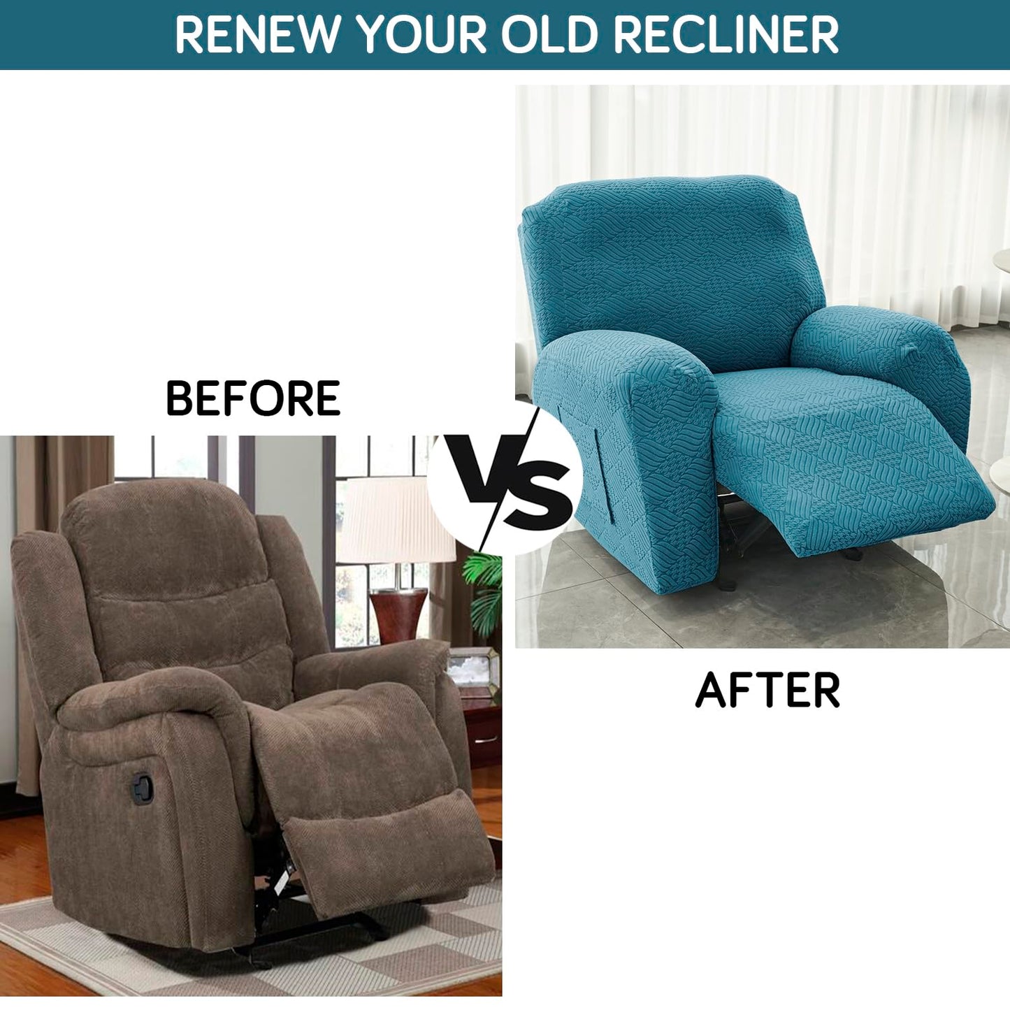 Premium 170 GSM Jacquard Fully Covered Recliner Sofa Cover for 1/2/3 Seaters, Turquoise