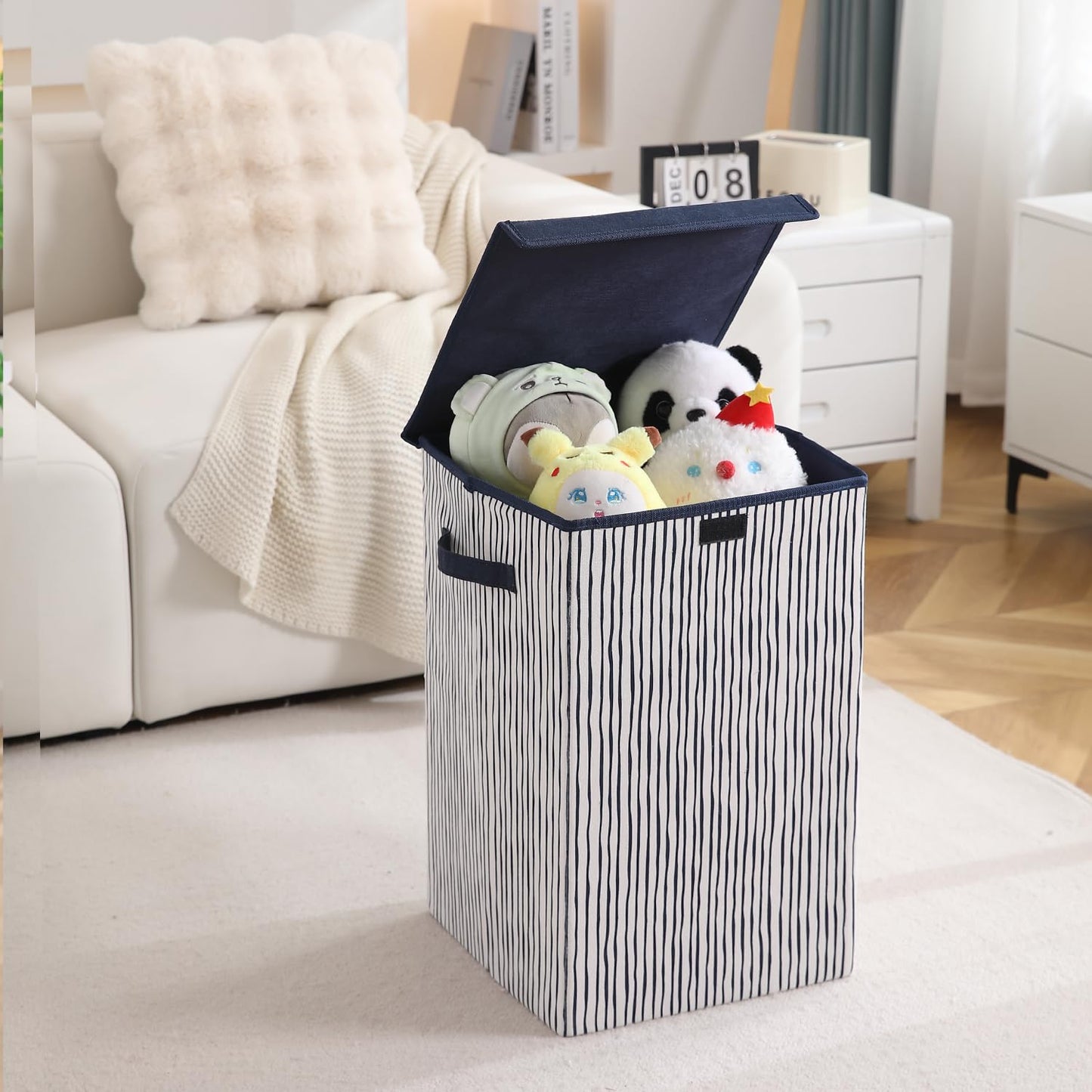 Foldable Laundry Basket for Clothes with Lid, Stripes