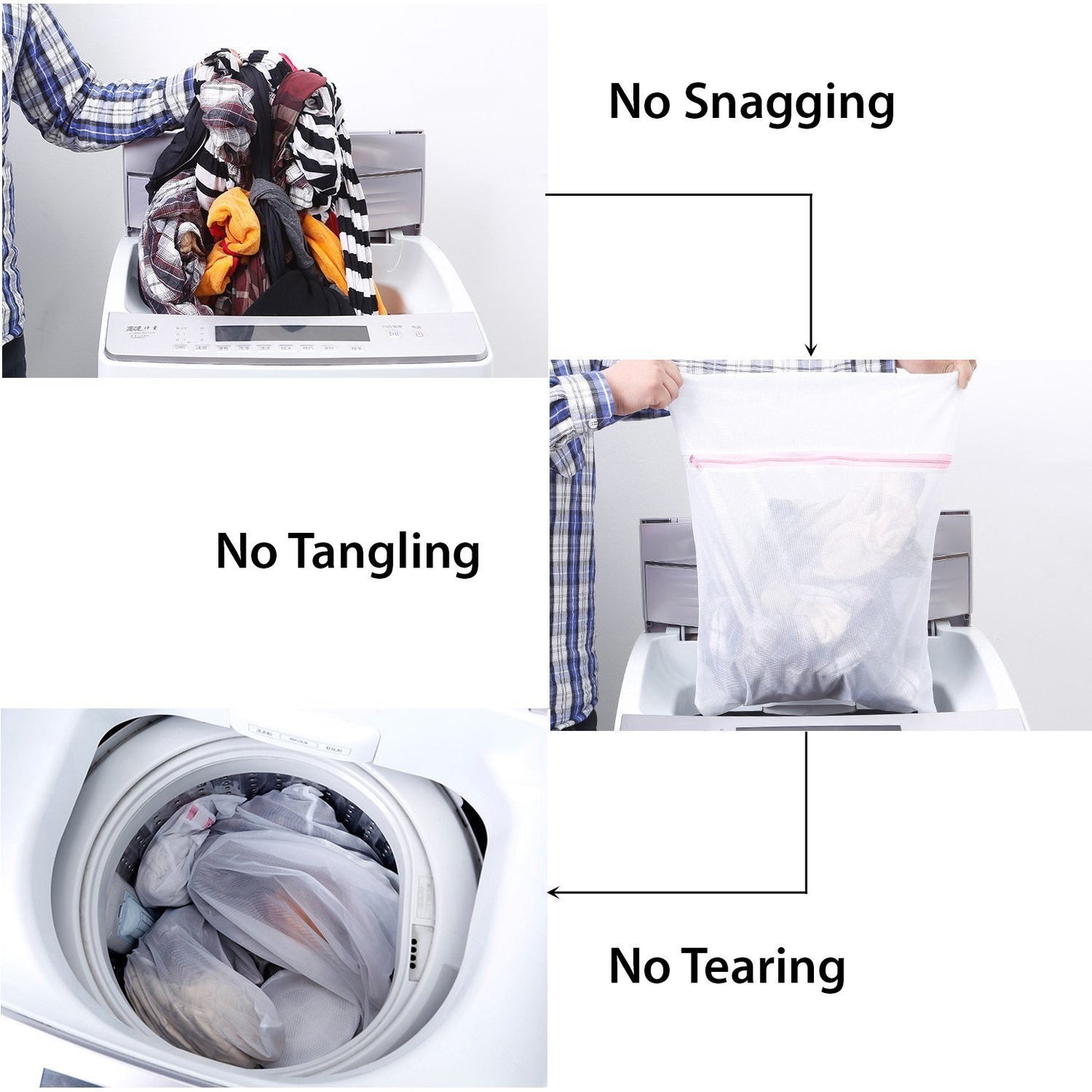 Mesh Laundry Clothes Washing Bag, Pack Of 3, White