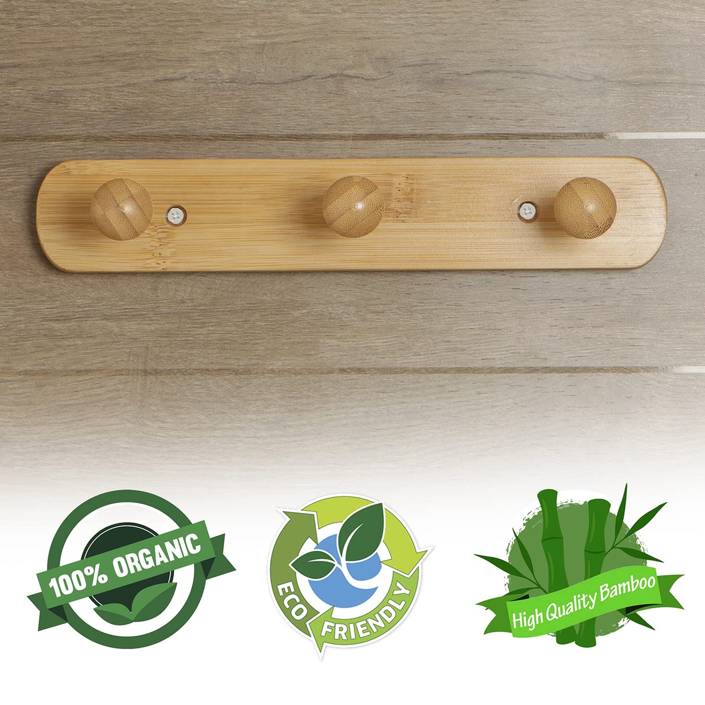 Bamboo Wooden Heavy Duty Wall Mounted Hooks for Hanging - 3/4/5 Hooks Rail