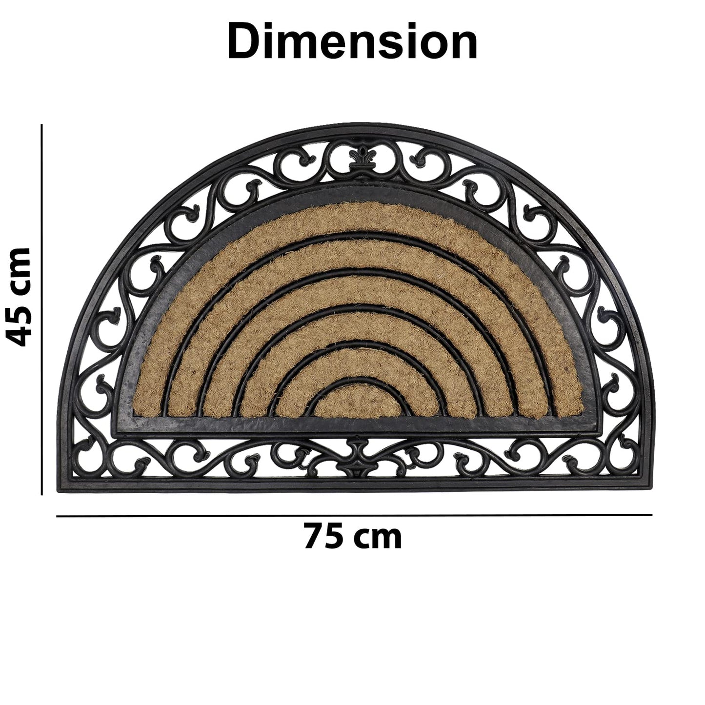 Outdoor Rubber Coir Grill Doormat, Semi-Circle, 45x75 cm