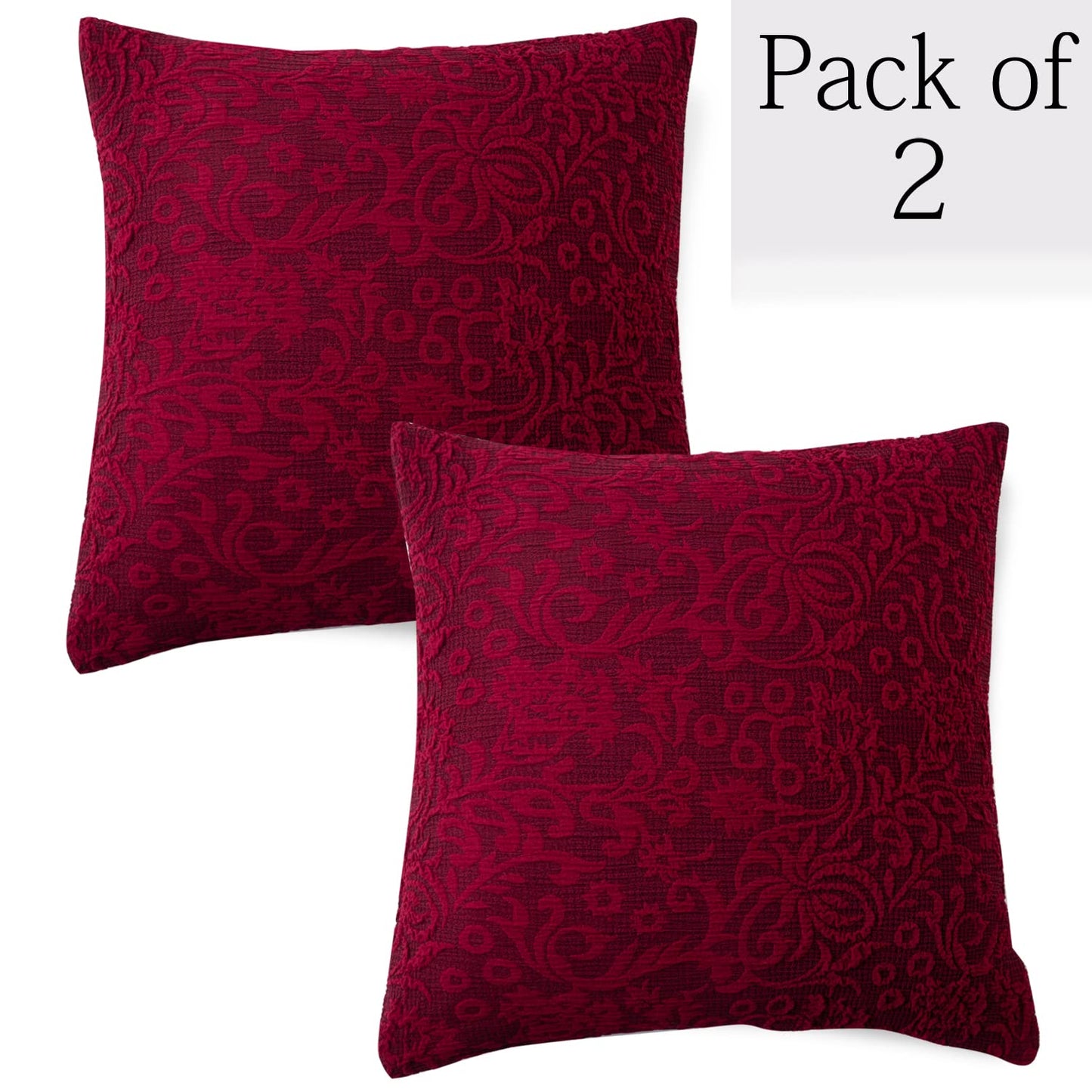 Elegant Wine Red Colour Woven Jacquard Zippered Square Cushion Cover - Set of 2