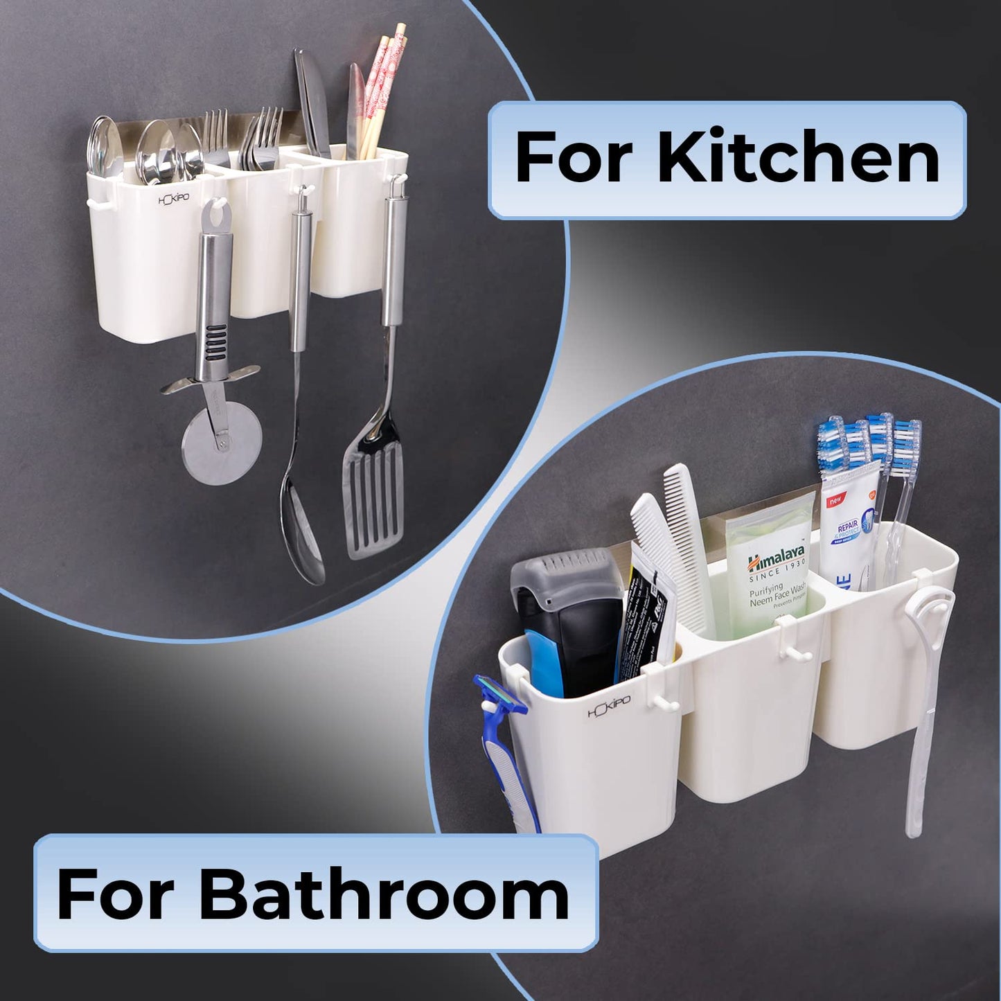 Magic Sticker Series Self-Adhesive Wall Mounted Cutlery Holder For Kitchen (White, Plastic), Floating Shelves, Standard