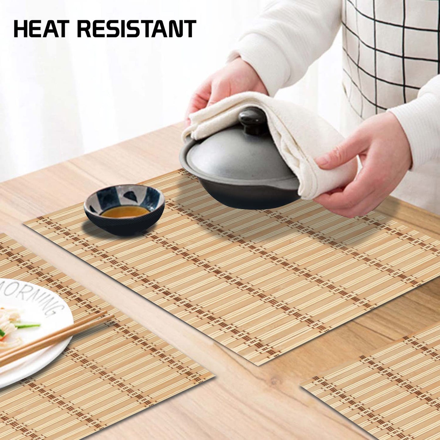 Reversible Bamboo Placemats Set of 4 Table Mats for Dining Table, 45x30 cm