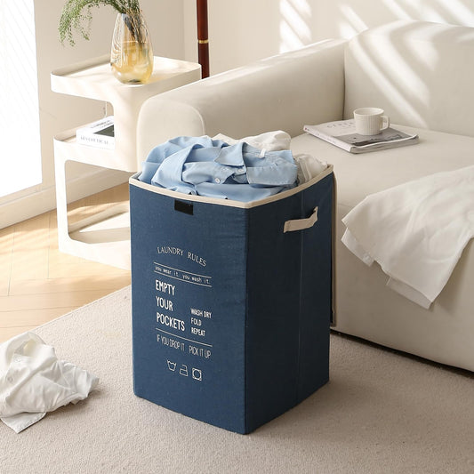 Foldable Laundry Basket for Clothes with Lid, Denim