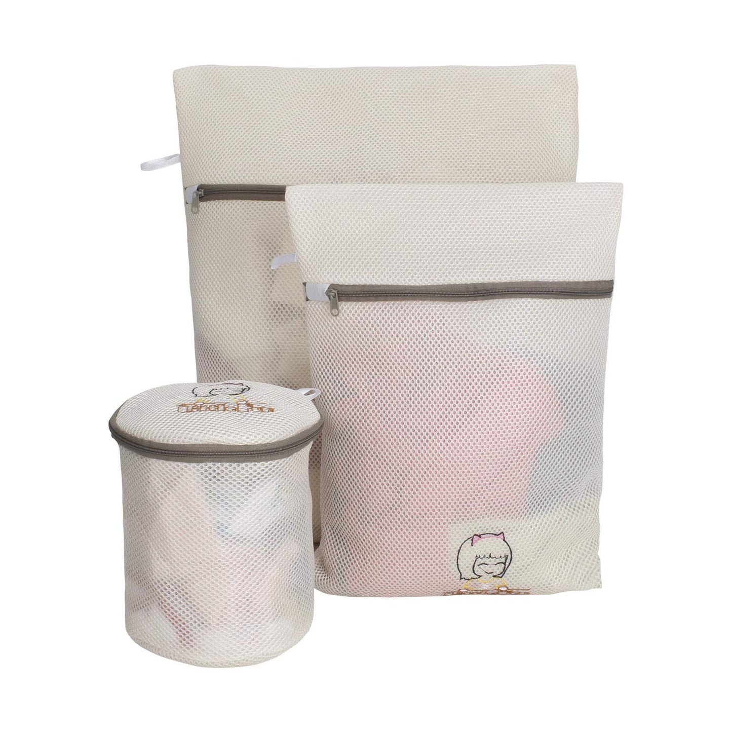 Premium Dual Layered Mesh Bags for Laundry Clothes Washing Bag, Pack of 3 (Beige)