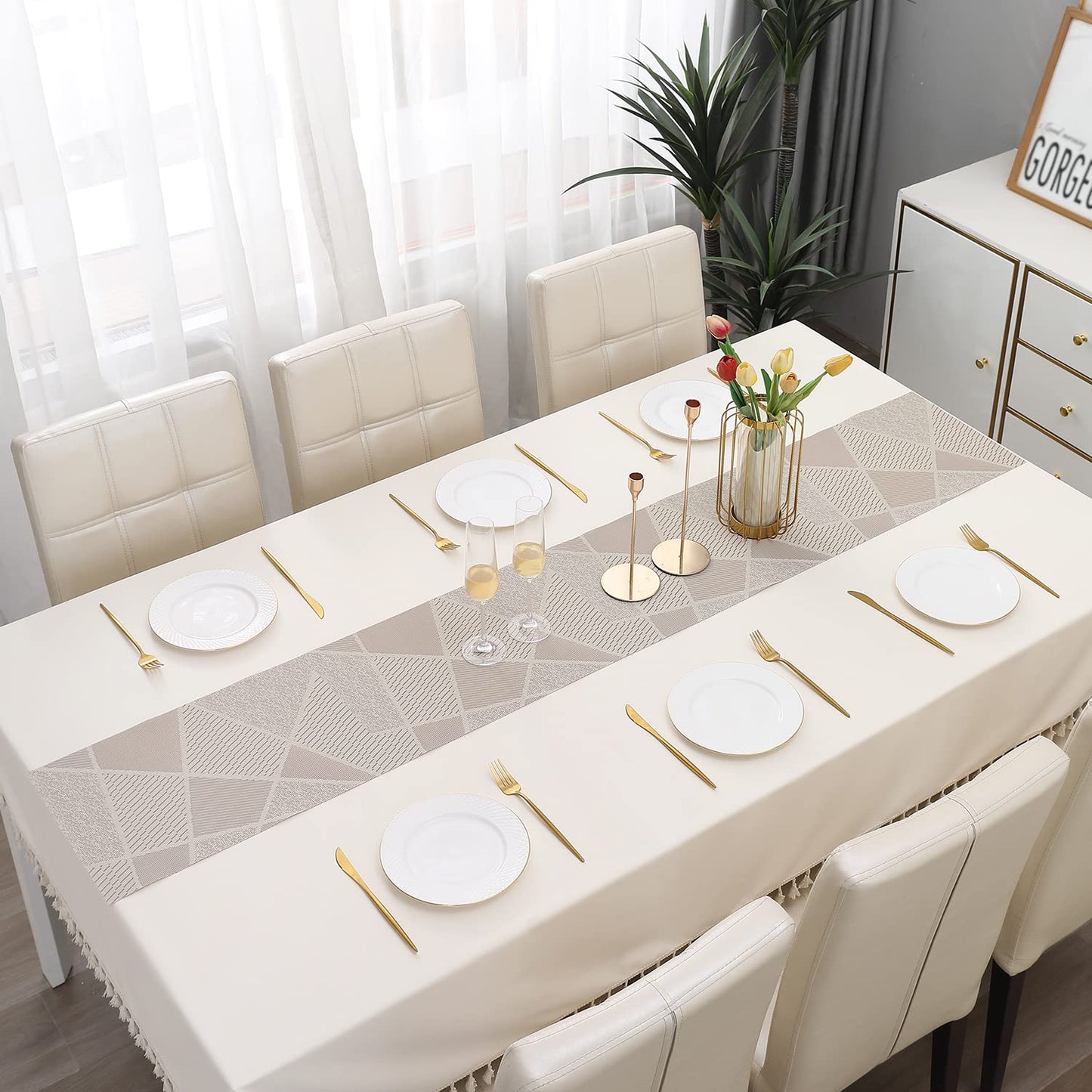 PVC Table Runner, Abstract Beige