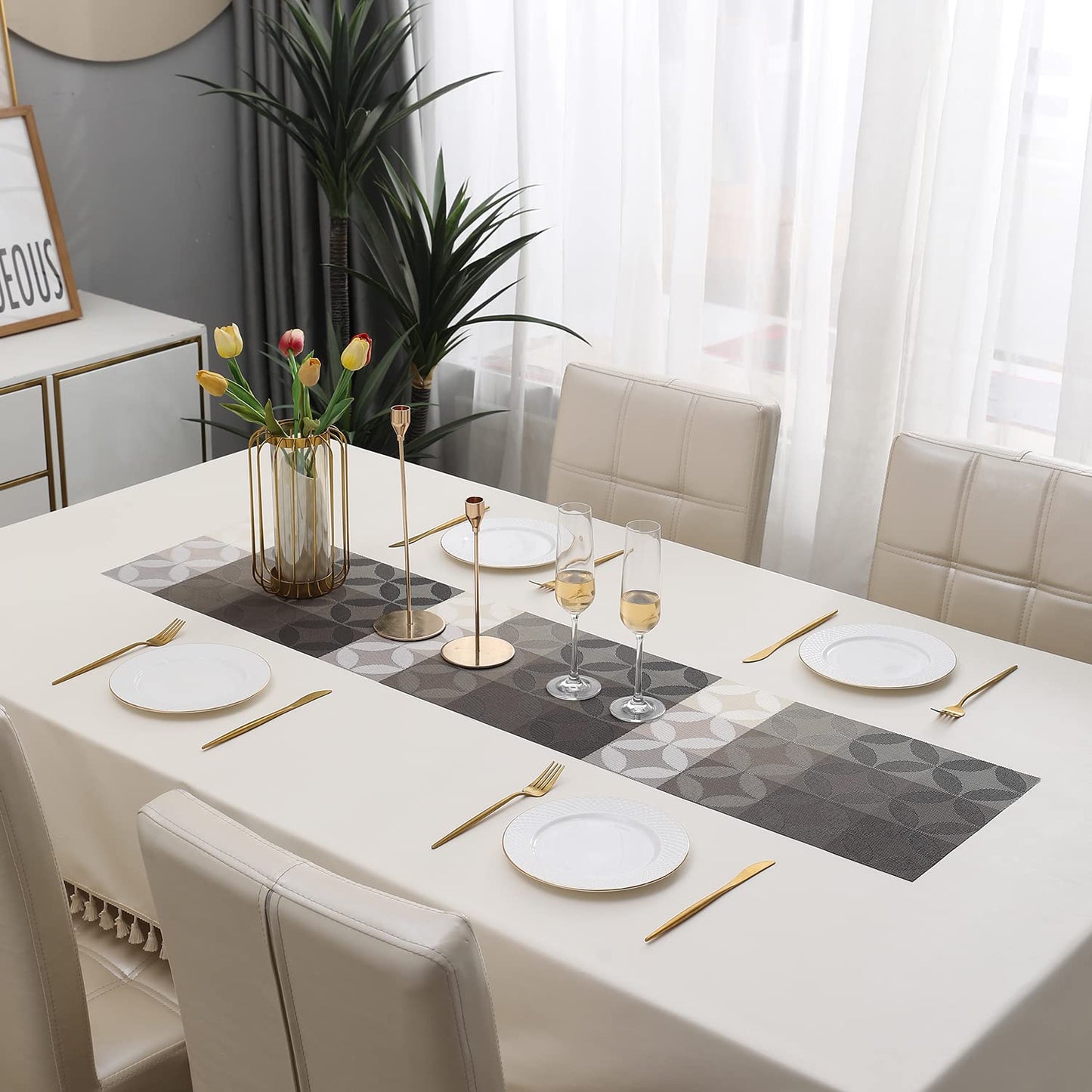 PVC Table Runner 30x135 cm, Geometric Grey