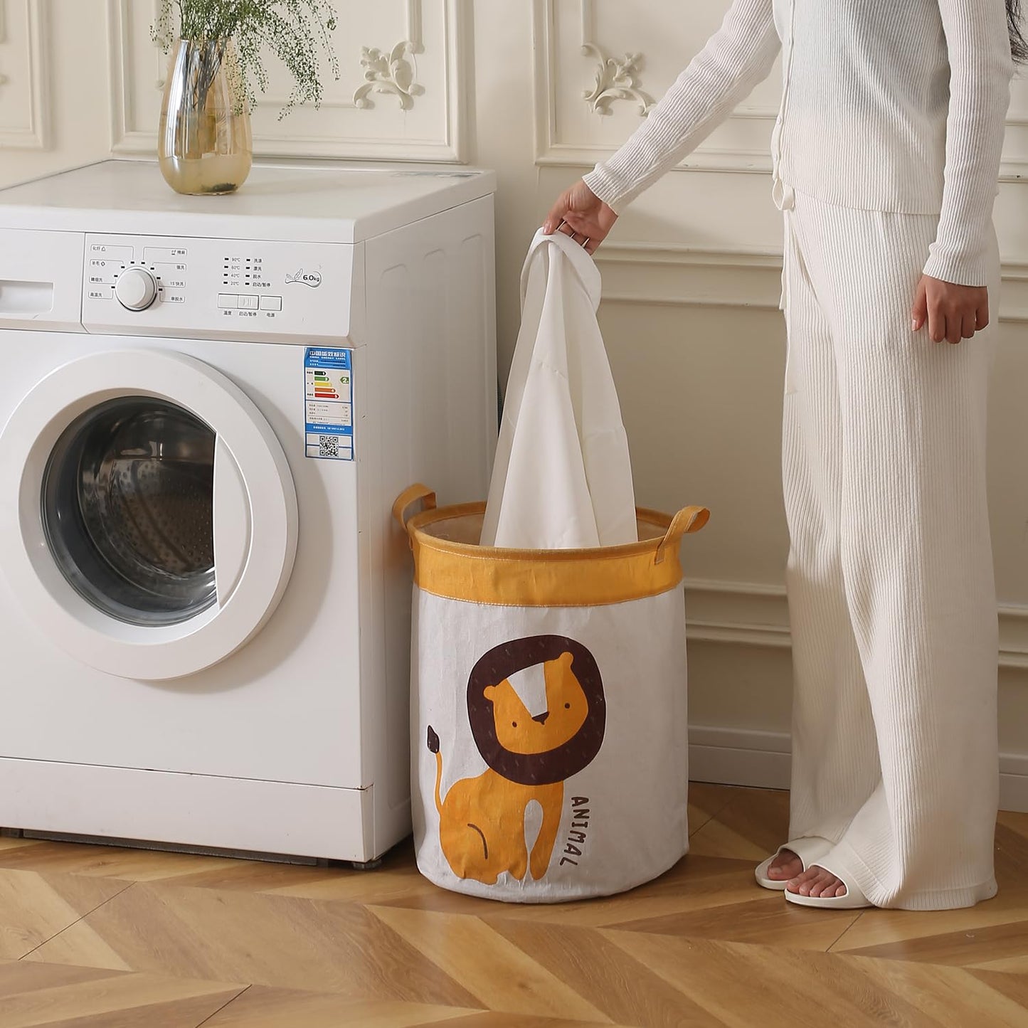 Kids Laundry Basket for Clothes, Toy Storage Bag, Lion