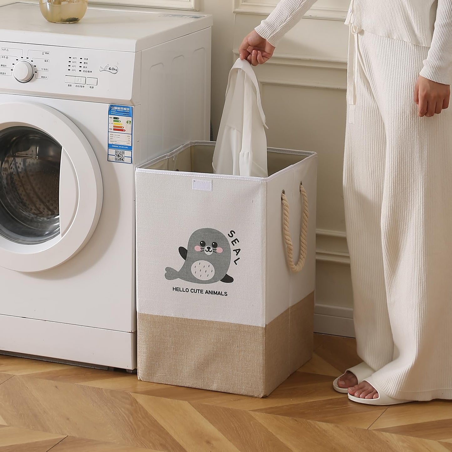 Foldable Laundry Basket for Clothes with Lid, Brown - Seal