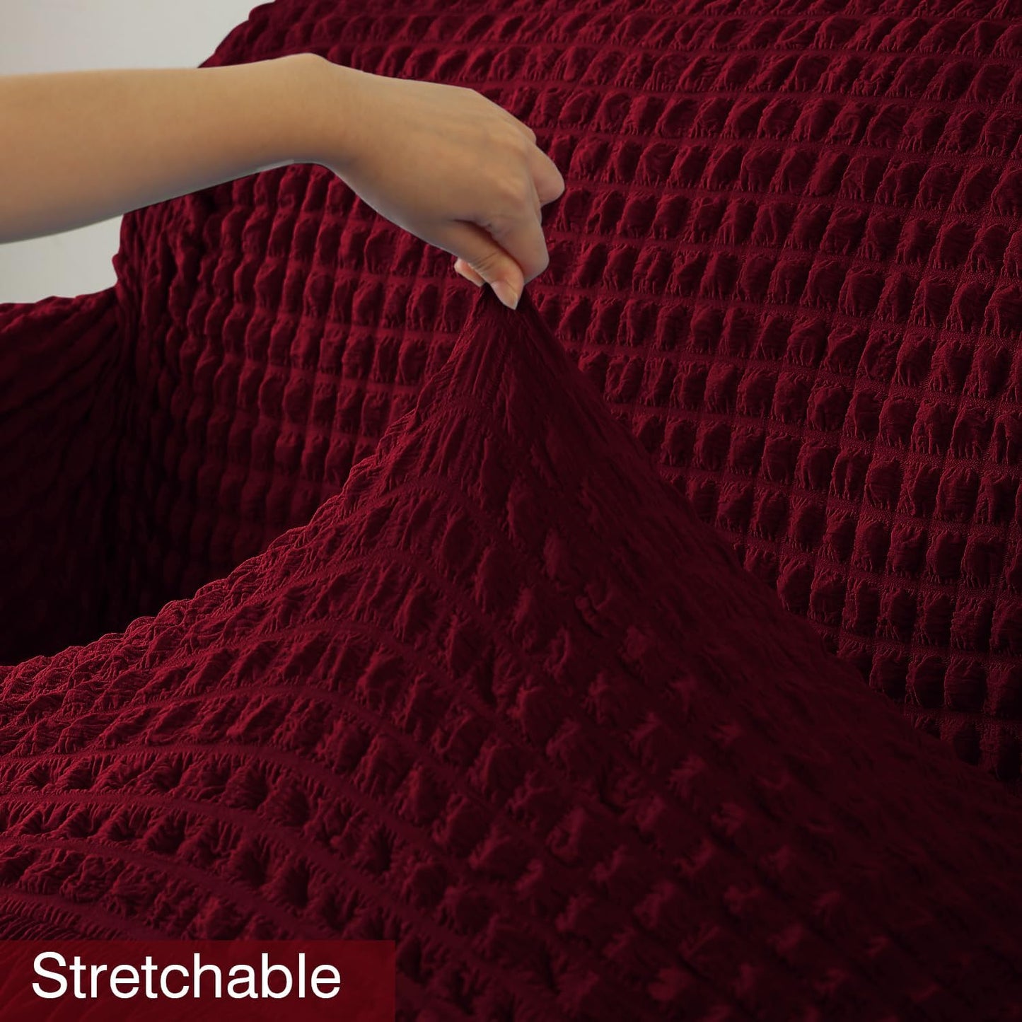 Elastic Stretchable Bubble Sofa Cover with Frill, Wine