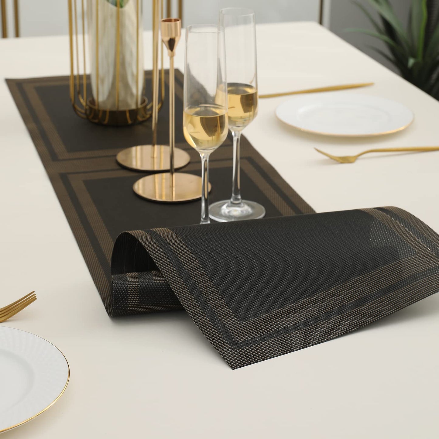PVC Table Runner for Dinner and Coffee Table, Charcoal Black