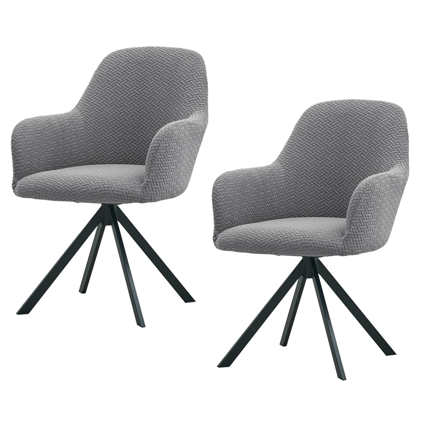 Premium Jacquard Fully Covered Cover for Swivel Dining Chair with Arms, Grey