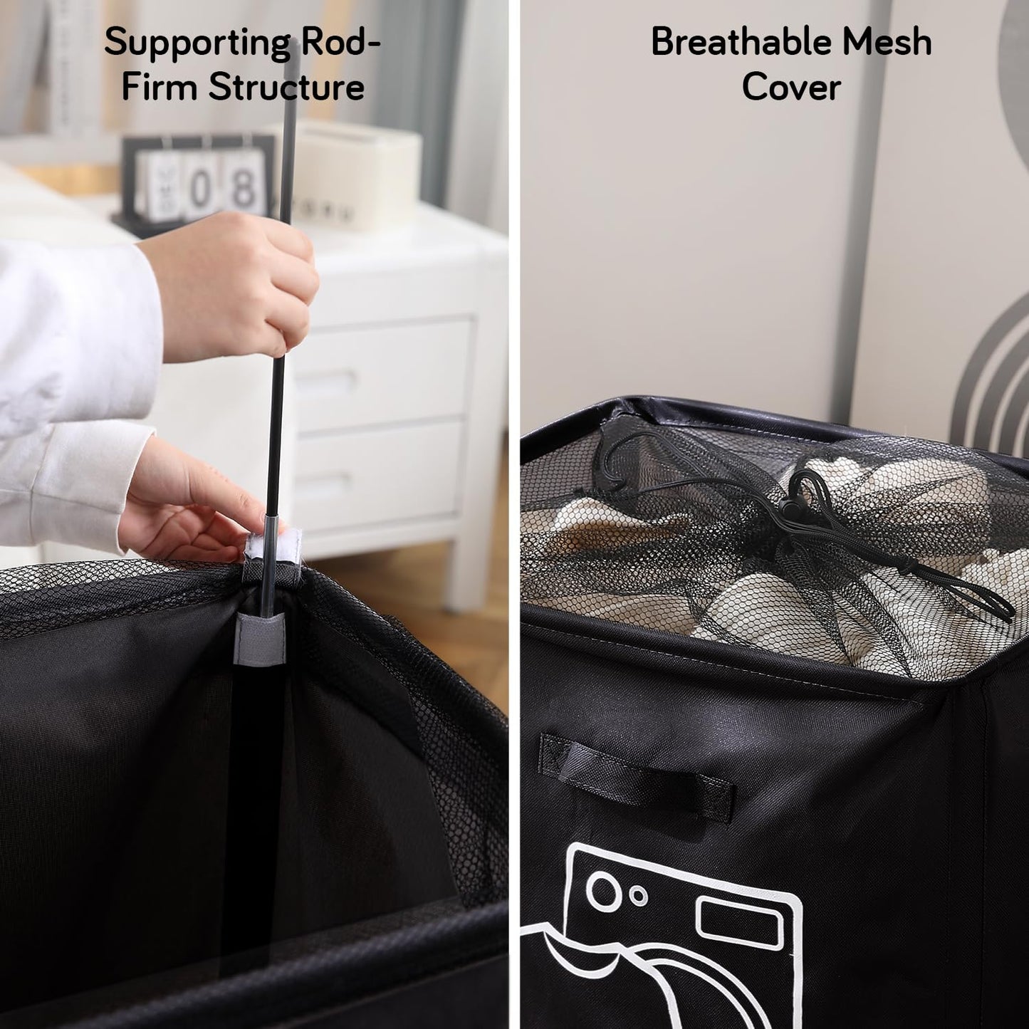 Laundry Basket Bag with Wheels Hamper, Black