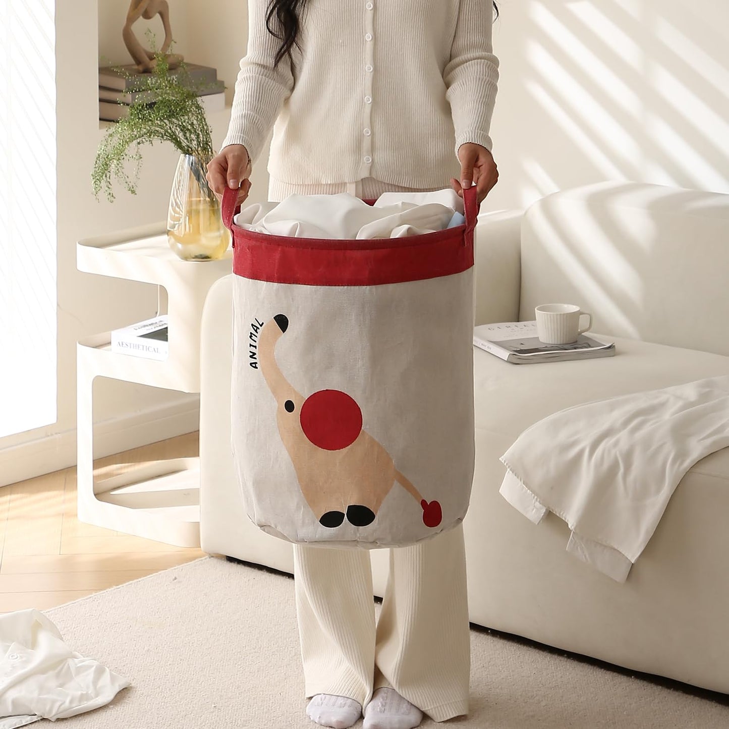 Fun Laundry Bag for Kids, Elephant Print Toy Organiser Storage Basket