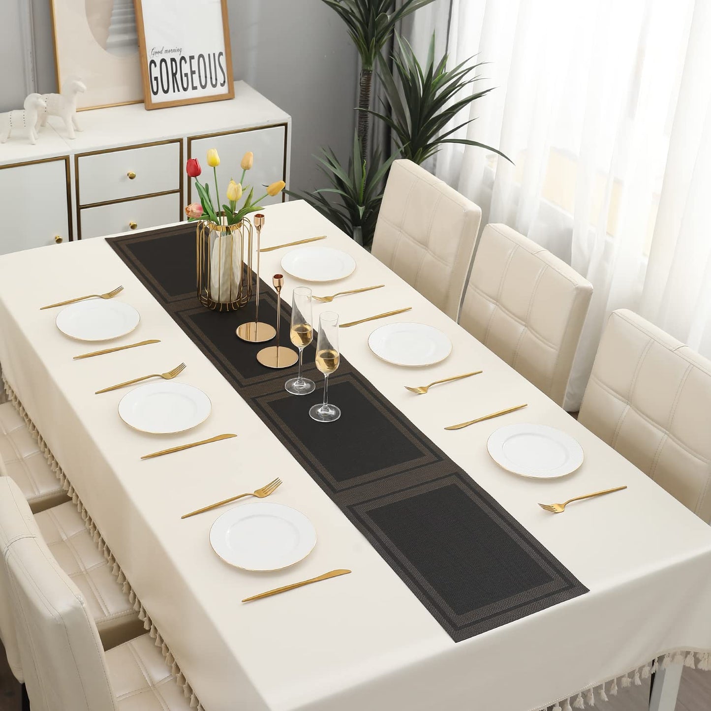 PVC Table Runner for Dinner and Coffee Table, Charcoal Black