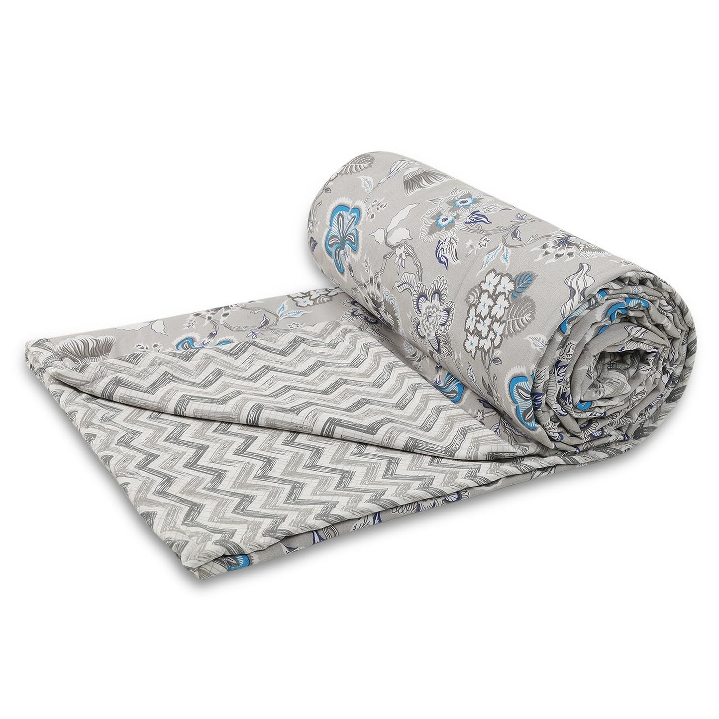 Reversible Cotton Dohar AC Blanket, Pink Grey Clematis
