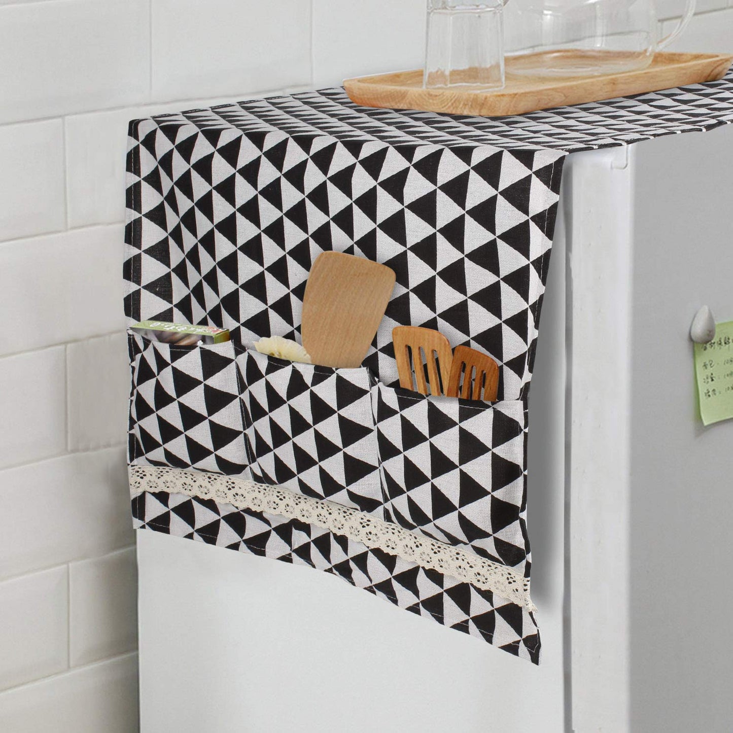 Fridge Cover Top with Pockets, Black