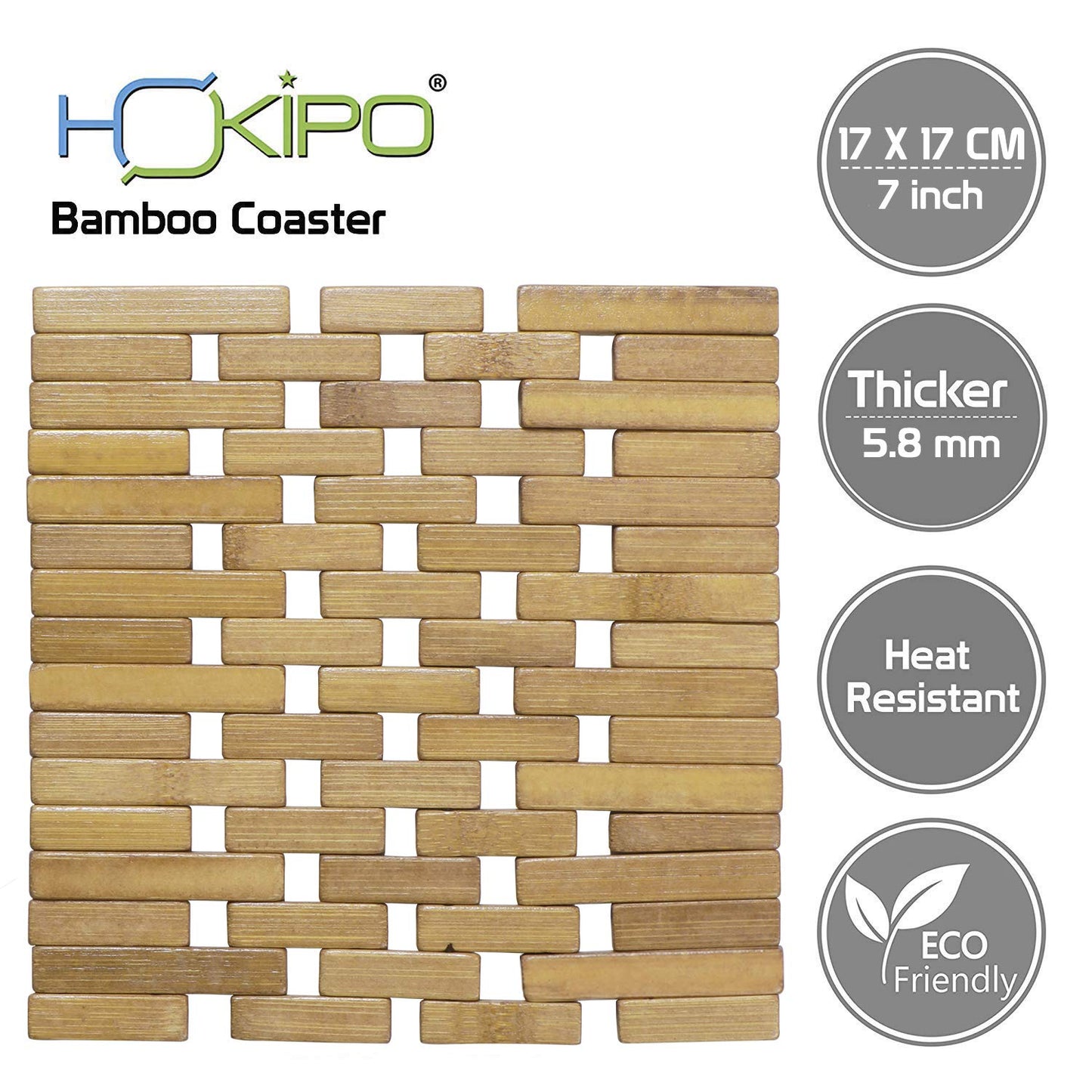 Square Bamboo Coaster Heat Pad, Pan Pot Holder, 17 x 17 cm, Pack of 2/4