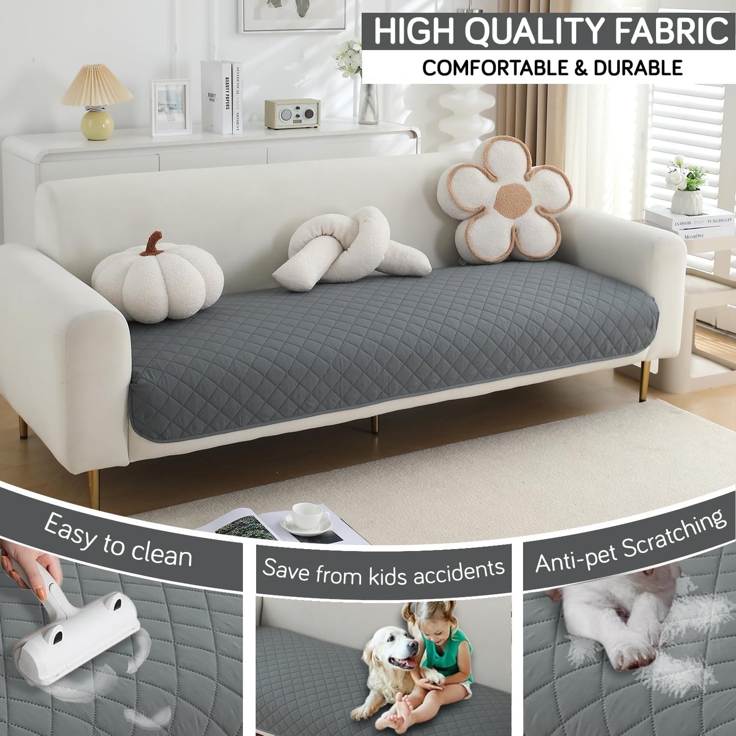 Water Repellent + Waterproof Quick Dry Sofa Seat Mat for 1/2/3 Seater Sofa - Dark Grey