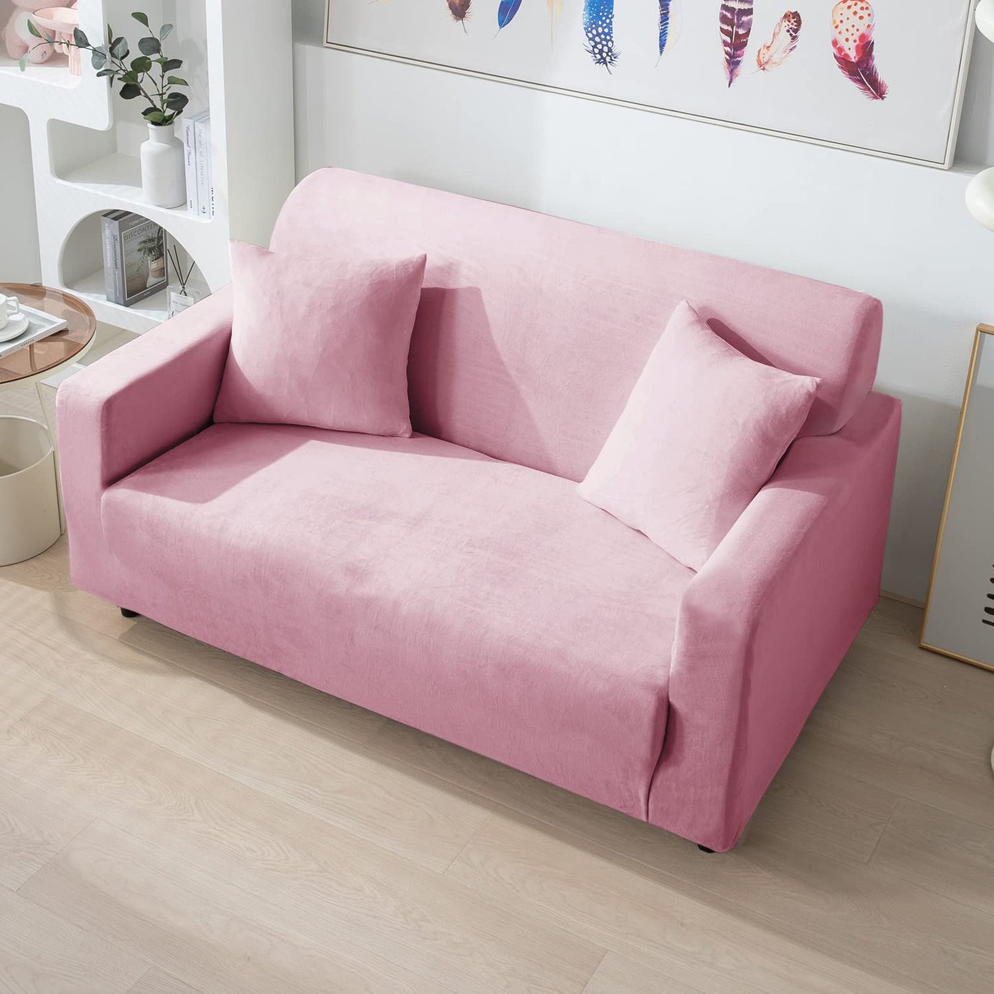 Elastic Stretchable Premium Velvet Sofa Cover, Pink