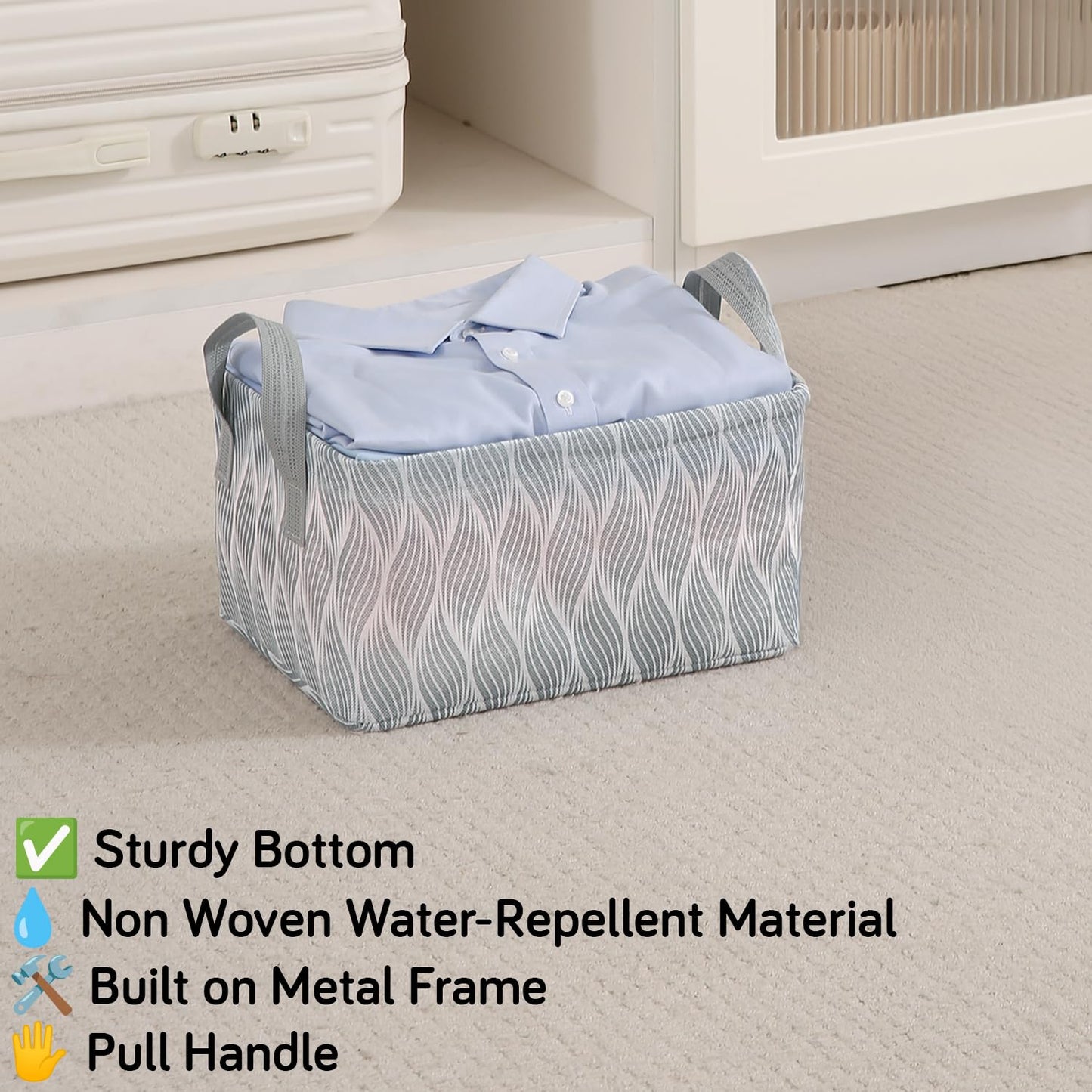 Foldable Wardrobe Storage Basket | Non-Woven Bin with Metal Frame & Handles