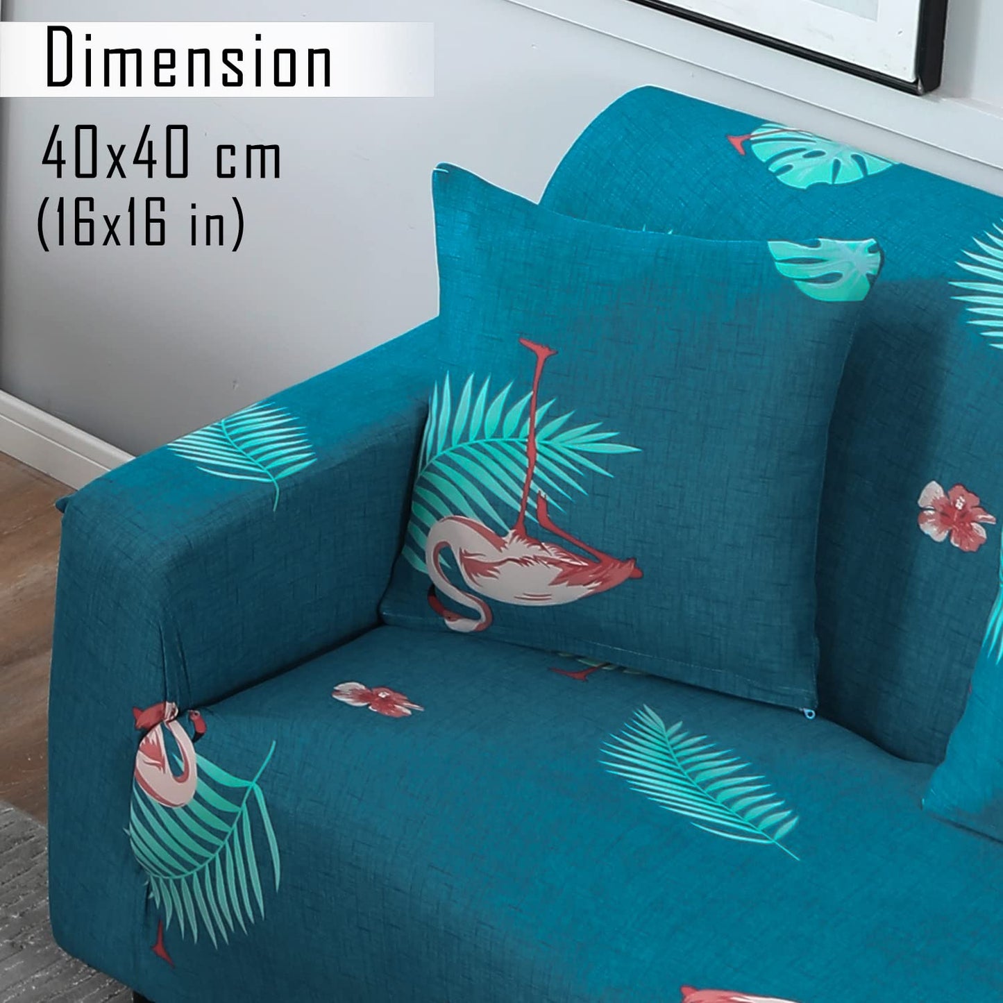 Teal Feather Floral Printed zippered sofa cushion covers set of 2