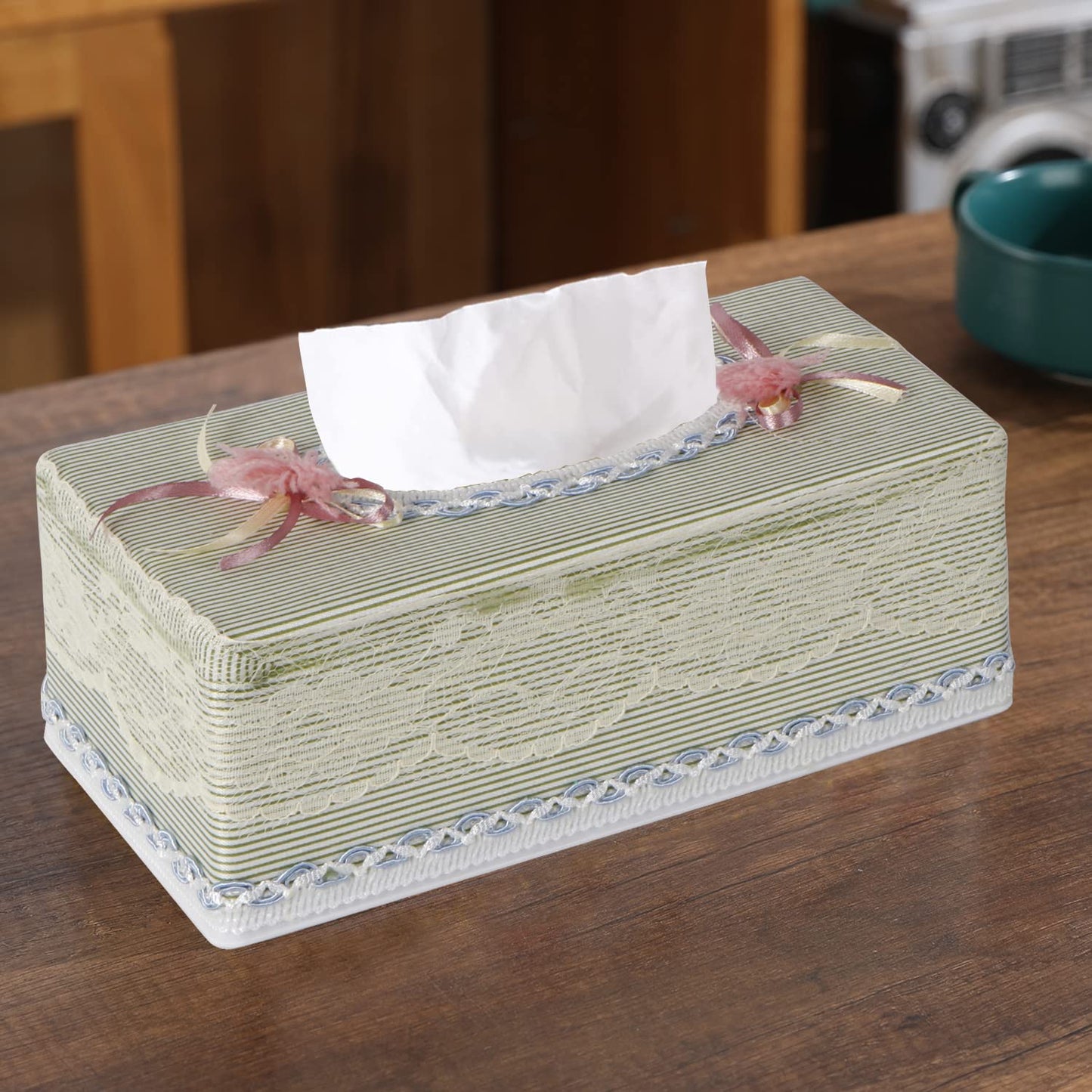 Plastic Tissue Box Holder, Striped Green