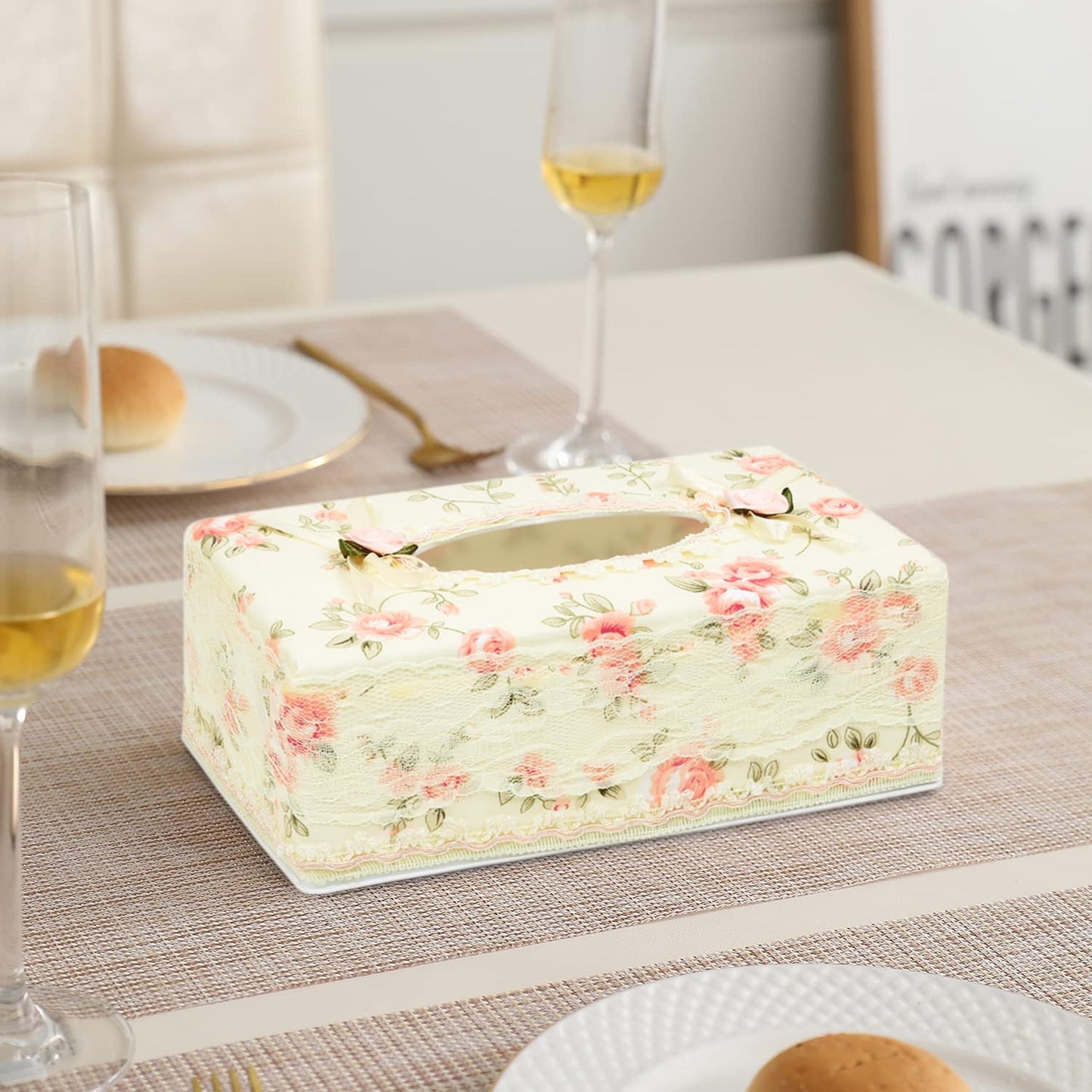 Plastic Tissue Paper Box Holder, Floral Pink