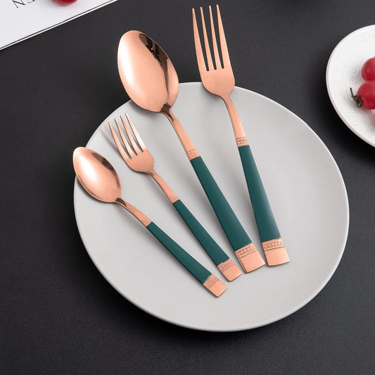 Cutlery Set of 18 / 24 Pcs Stainless Steel Flatware Set, Mirror Finish - Rose Gold