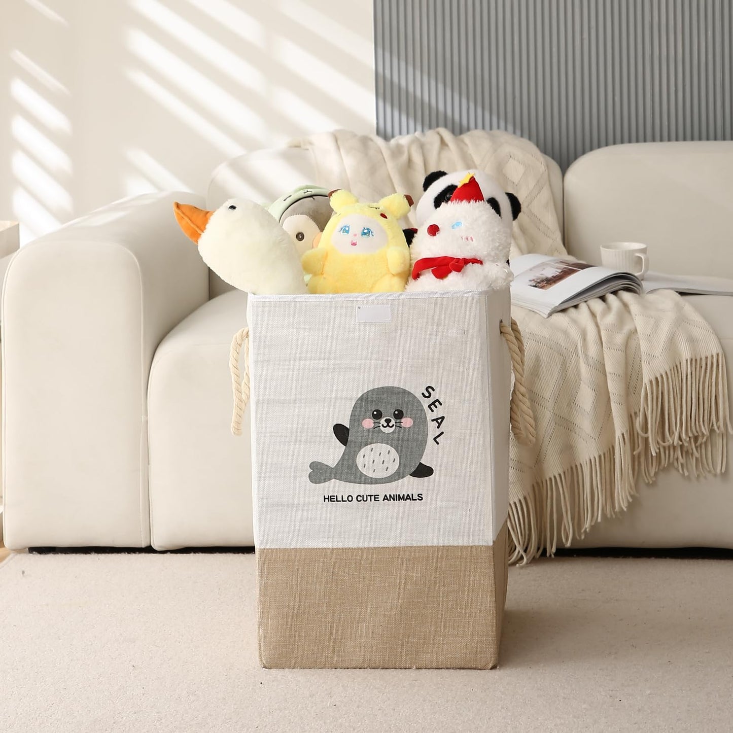 Foldable Laundry Basket for Clothes with Lid, Brown - Seal