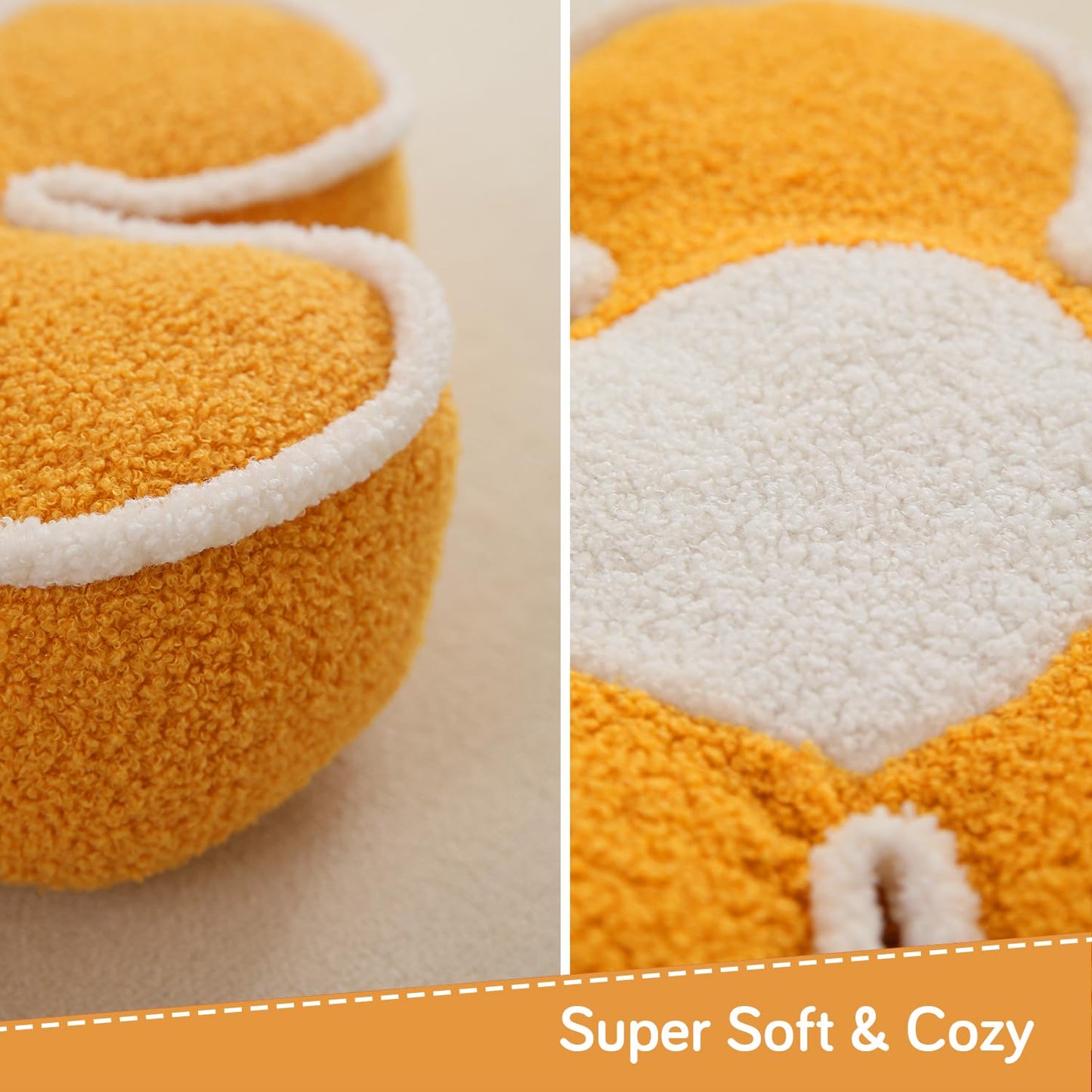 HOKIPO Plush Cotton Flower Cushion | Decorative Throw Pillow for Bed & Sofa - Yellow