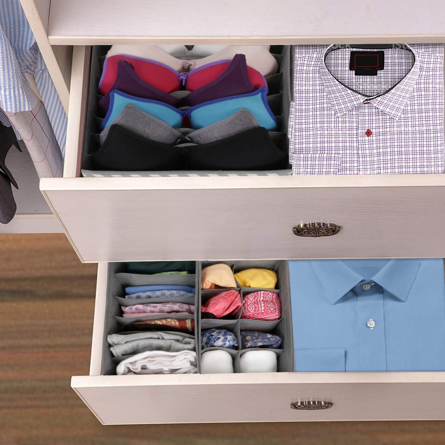 3 Pcs Undergarment Organizer Storage Box for Drawers Bra Panty Socks Tie Lingerie Organizer for Wardrobe, 8x7x6 Grid