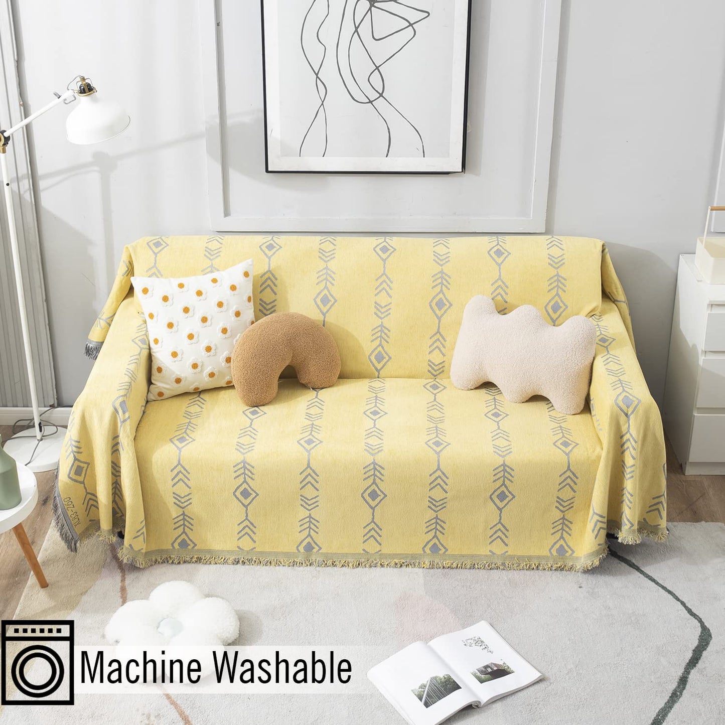 Yellow Aztec, Thick, Soft and Pet Friendly Chenille Sofa Cover Throw