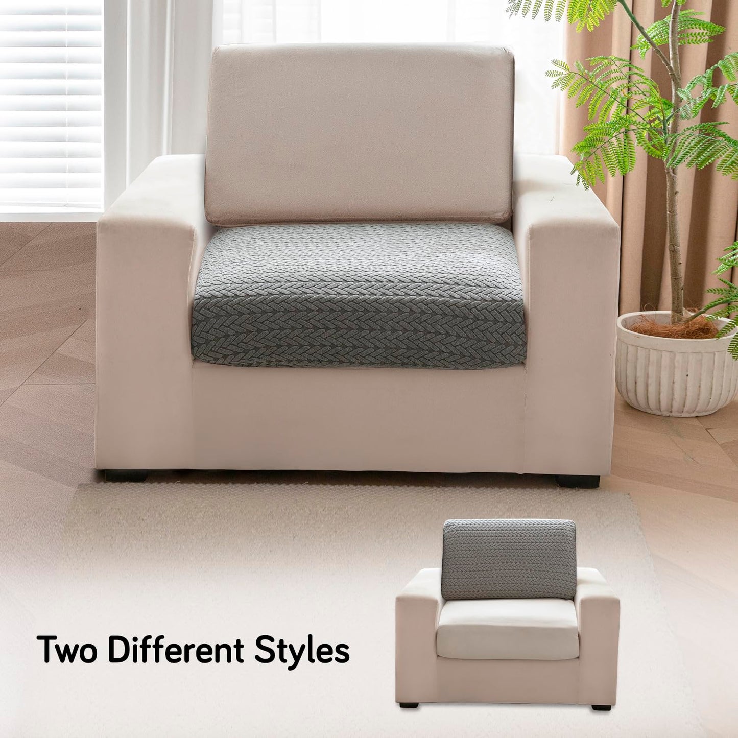 Stretchable Thick Jacquard Textured Seat Couch Cushion Cover for 1/2/3 Seaters, Dark Grey