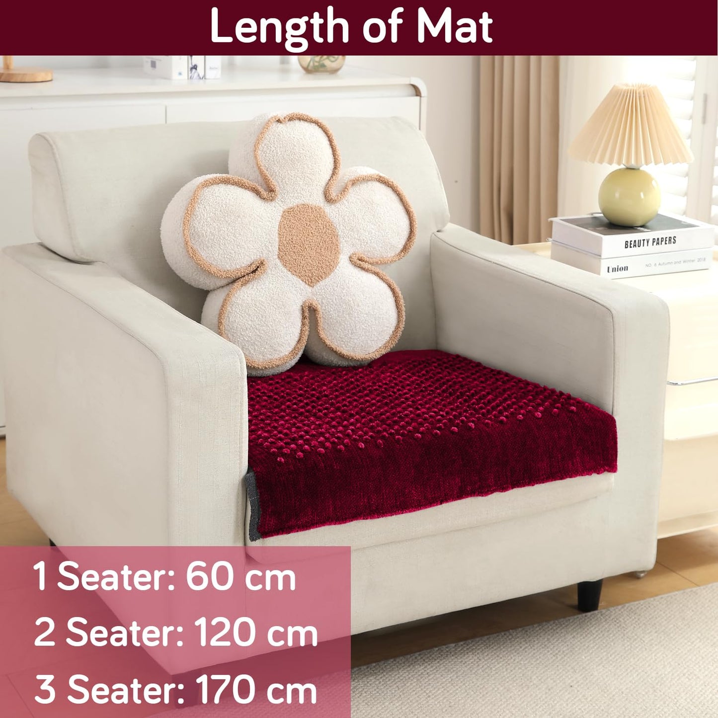 Handloom Made Thick Poly Velvet Reversible Sofa Mat, Maroon