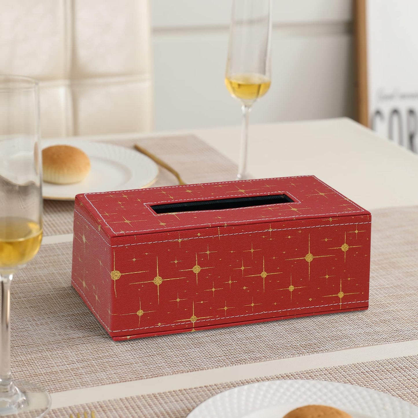 Faux Leather Large Tissue Paper Holder, Red