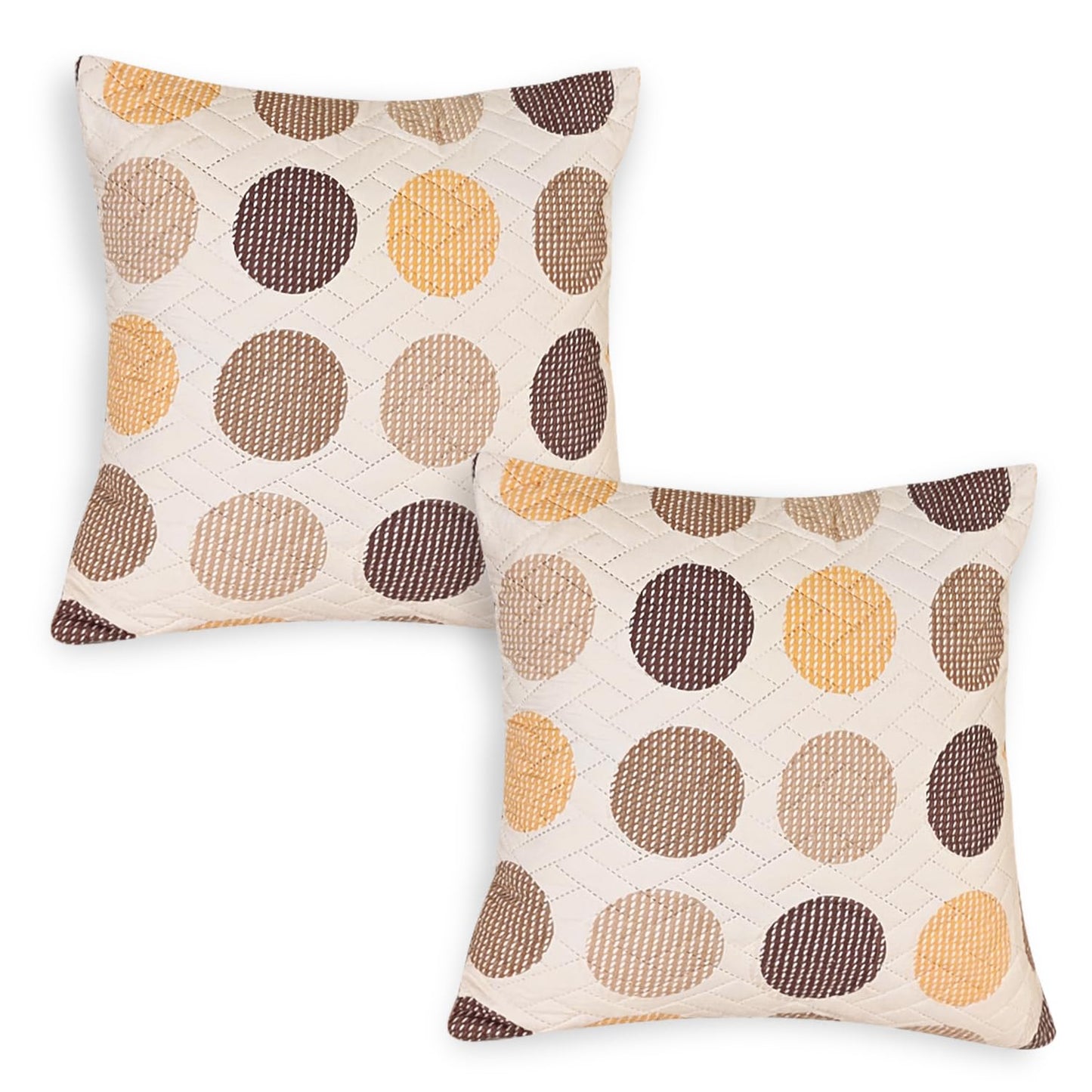 Buy Brown Polka Dot Print Zippered Square Quilted Pillow Covers | set of 2