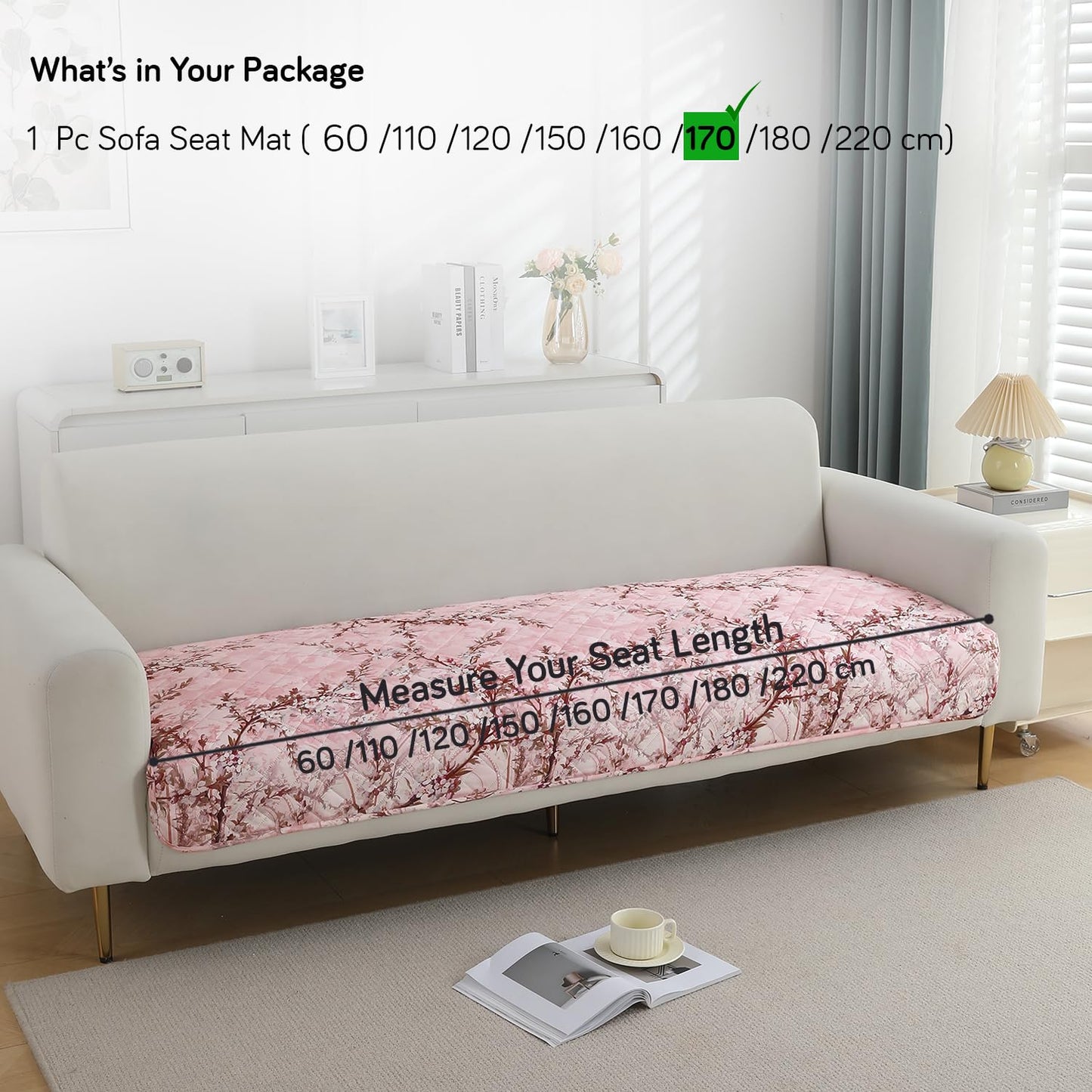 Quilted, Waterproof and Anti-Slip Sofa Cover Mat, Blossom Flower Pink