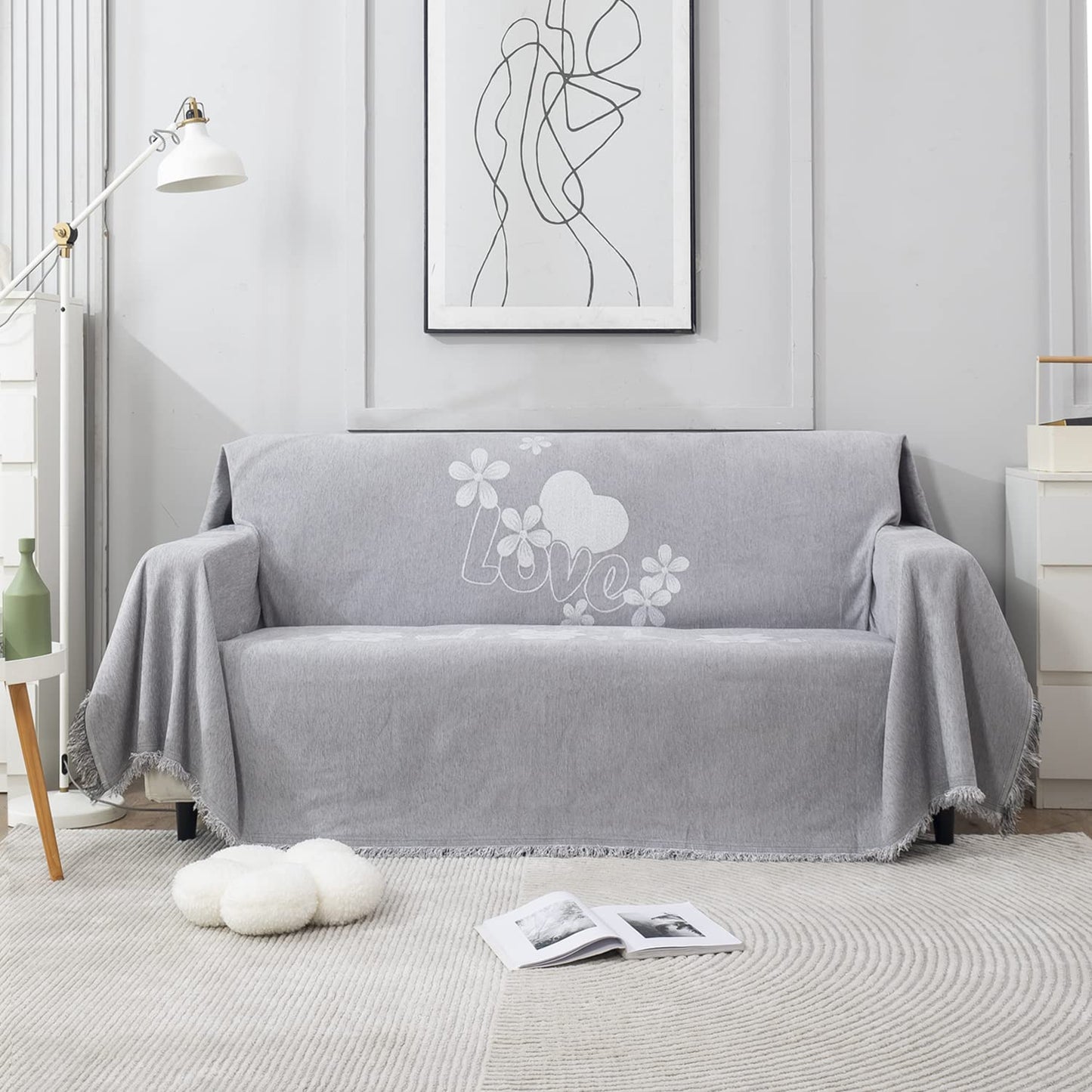 Thick, Soft and Pet Friendly Chenille Sofa Cover Throw, Grey Nature