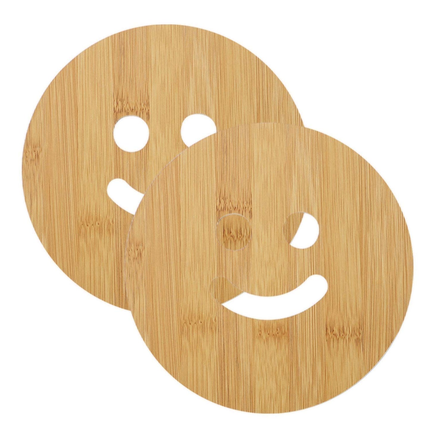 HOKIPO Smily Bamboo Wooden Coasters for Home Pan Pot Holder - Pack of 2/4/6