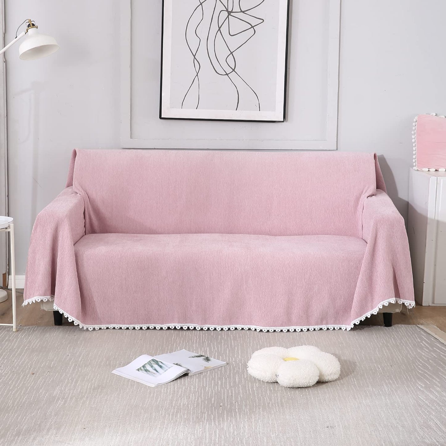 Chenille Sofa Couch Slipcover, Pink for 1/2/3 Seater
