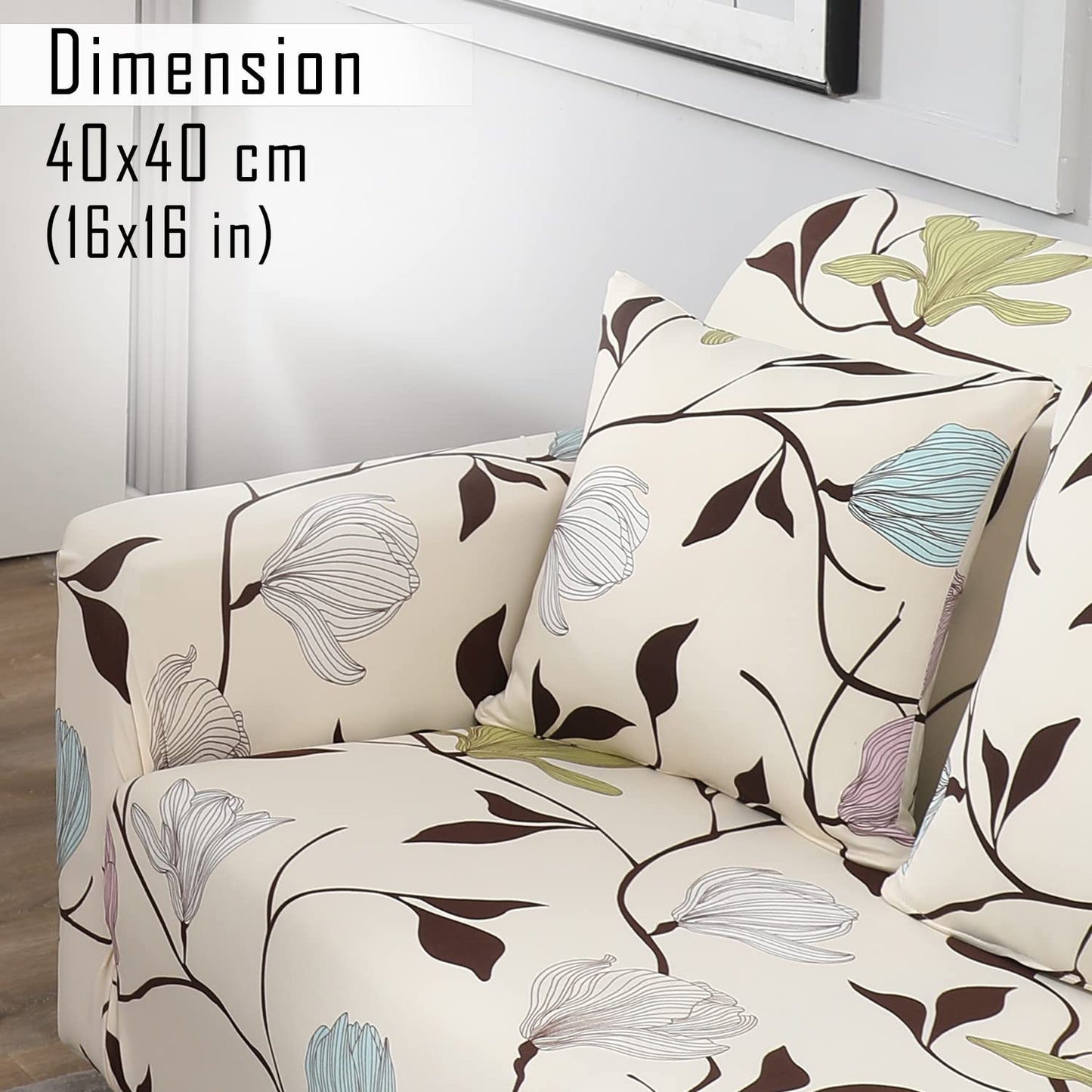 Beige Brown Leaves Floral Print zippered sofa pillow covers Set of 2