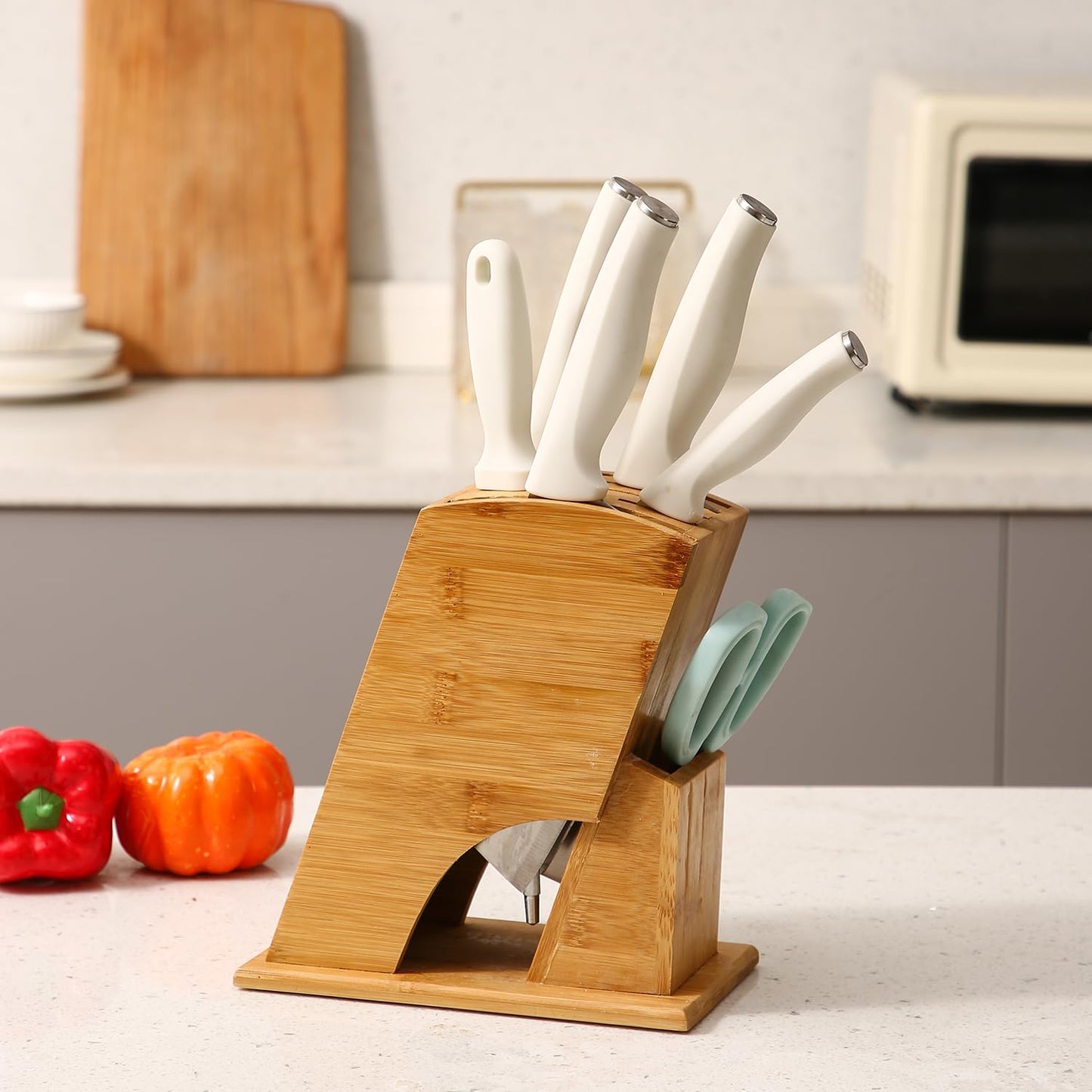 Wooden Knife Holder for Kitchen, Universal Knives Holder Stand with 5 Slots